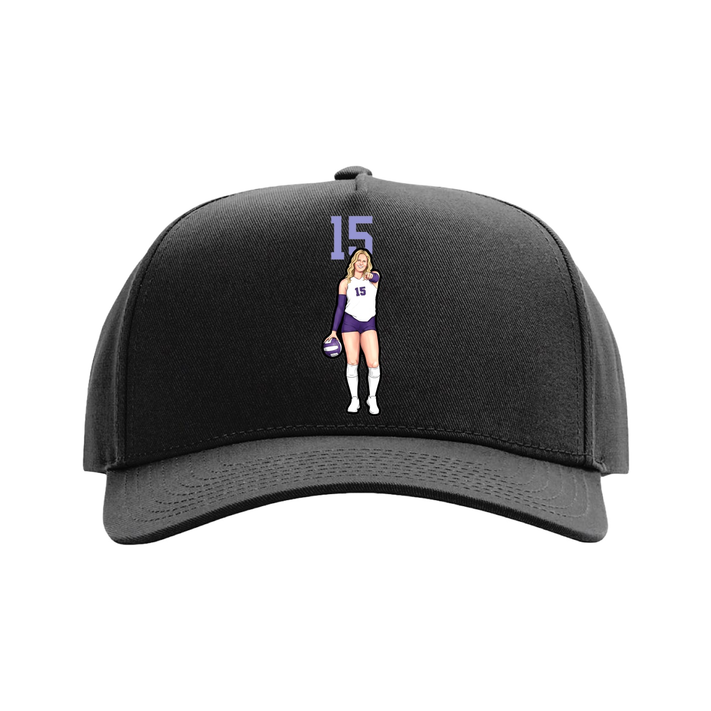 Full Fabric Five-Panel Champ Cap — Number Top in Black
