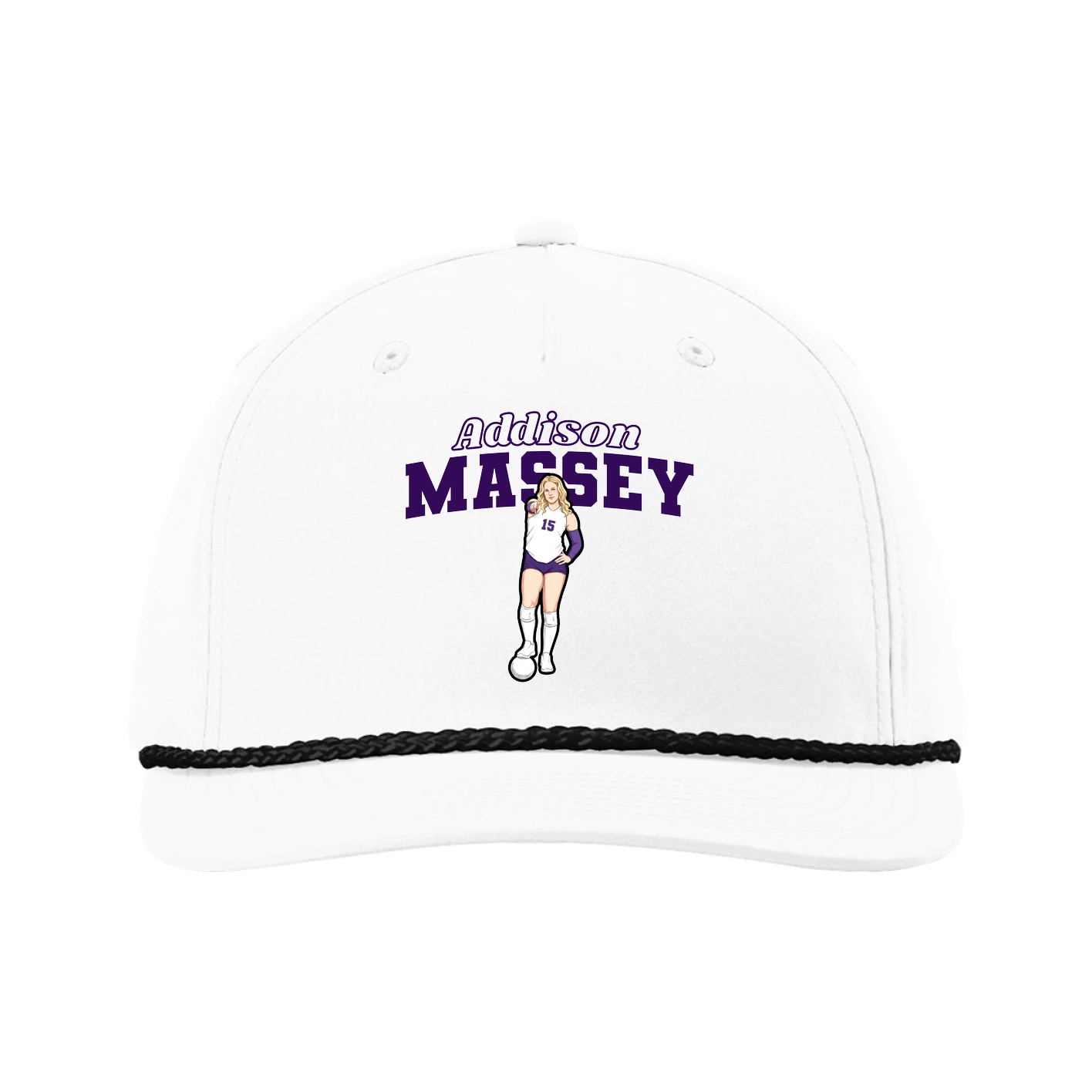 Five-Panel Classic Rope Cap — Name Arch in White