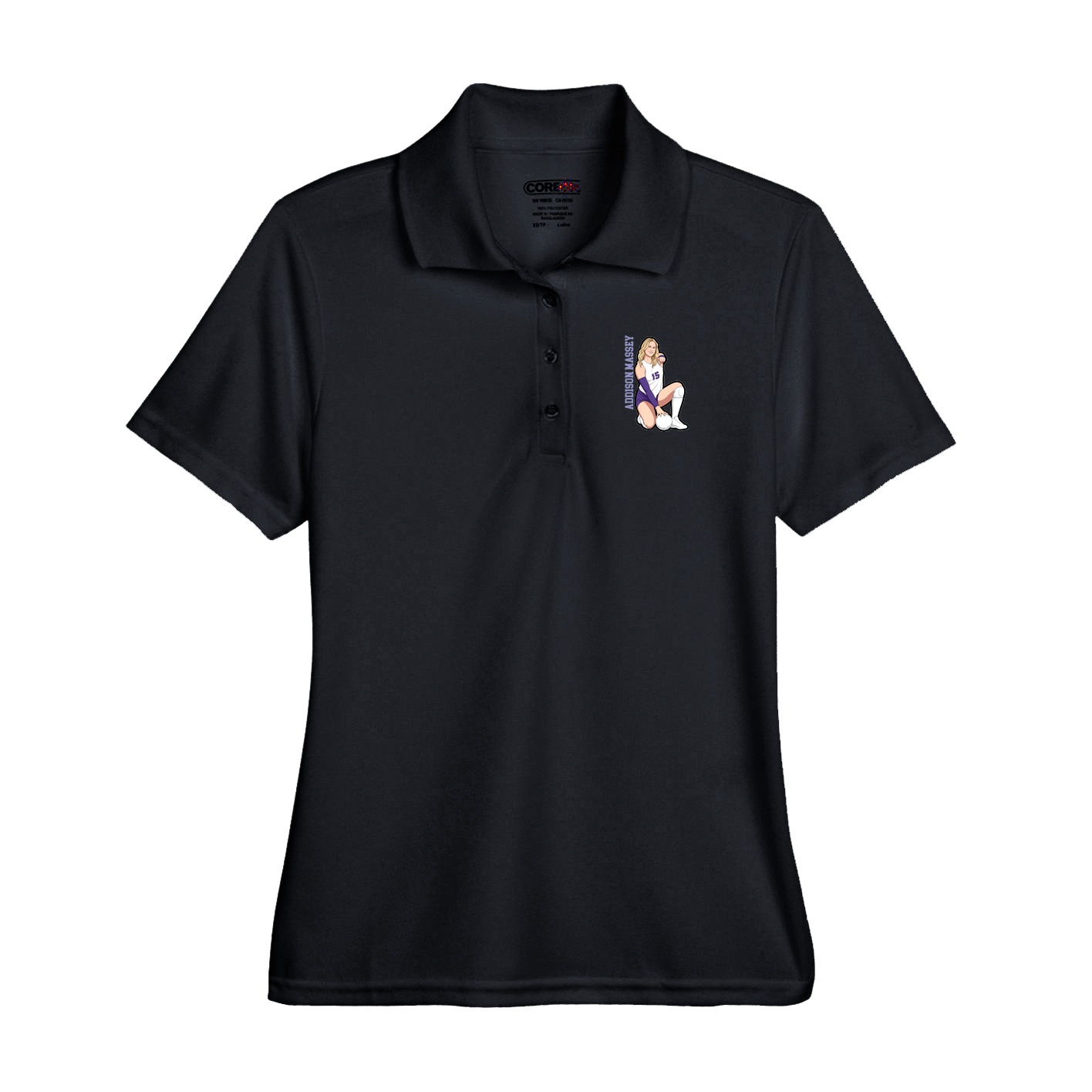 Performance Polo — Name Vertical in Black