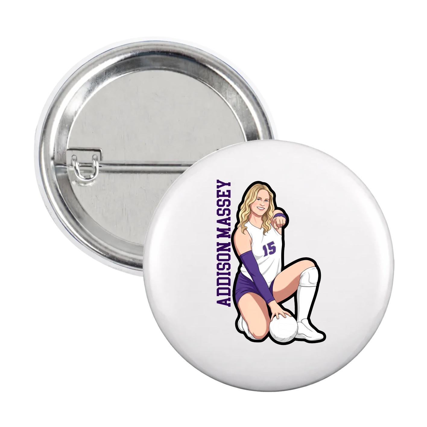 Game Day Button — Name Vertical in White