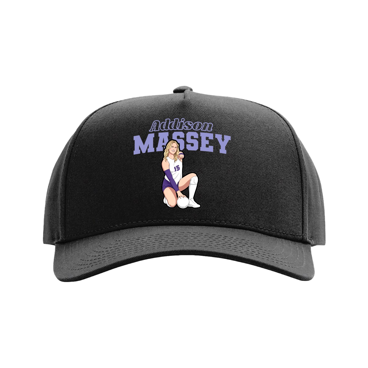 Full Fabric Five-Panel Champ Cap — Name Arch in Black
