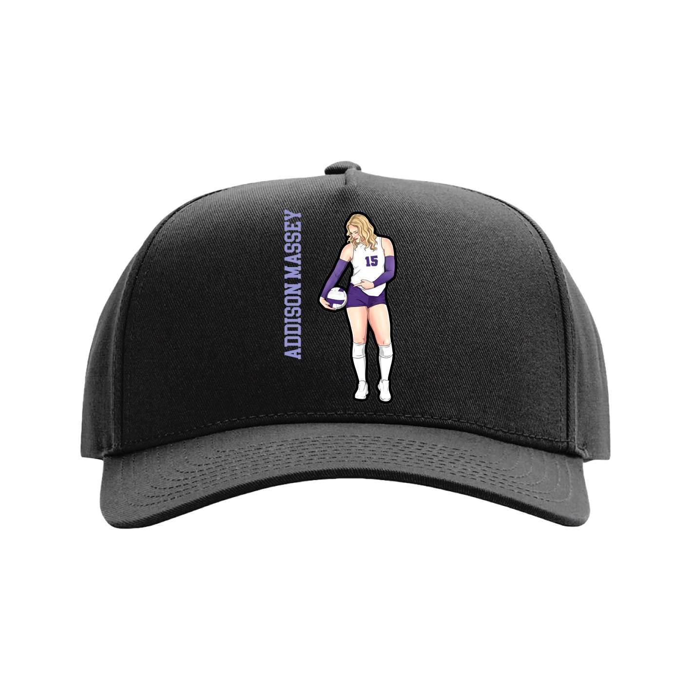 Full Fabric Five-Panel Champ Cap — Name Vertical in Black