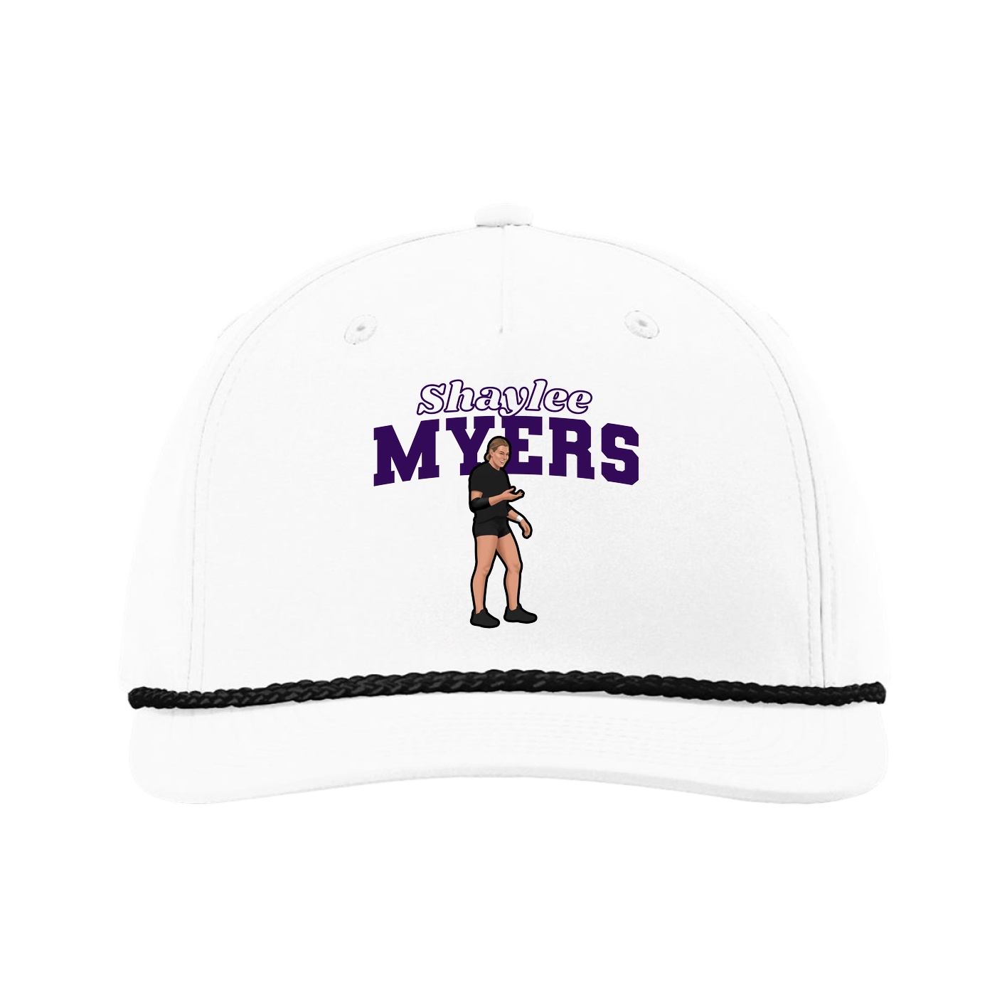 Five-Panel Classic Rope Cap — Name Arch in White