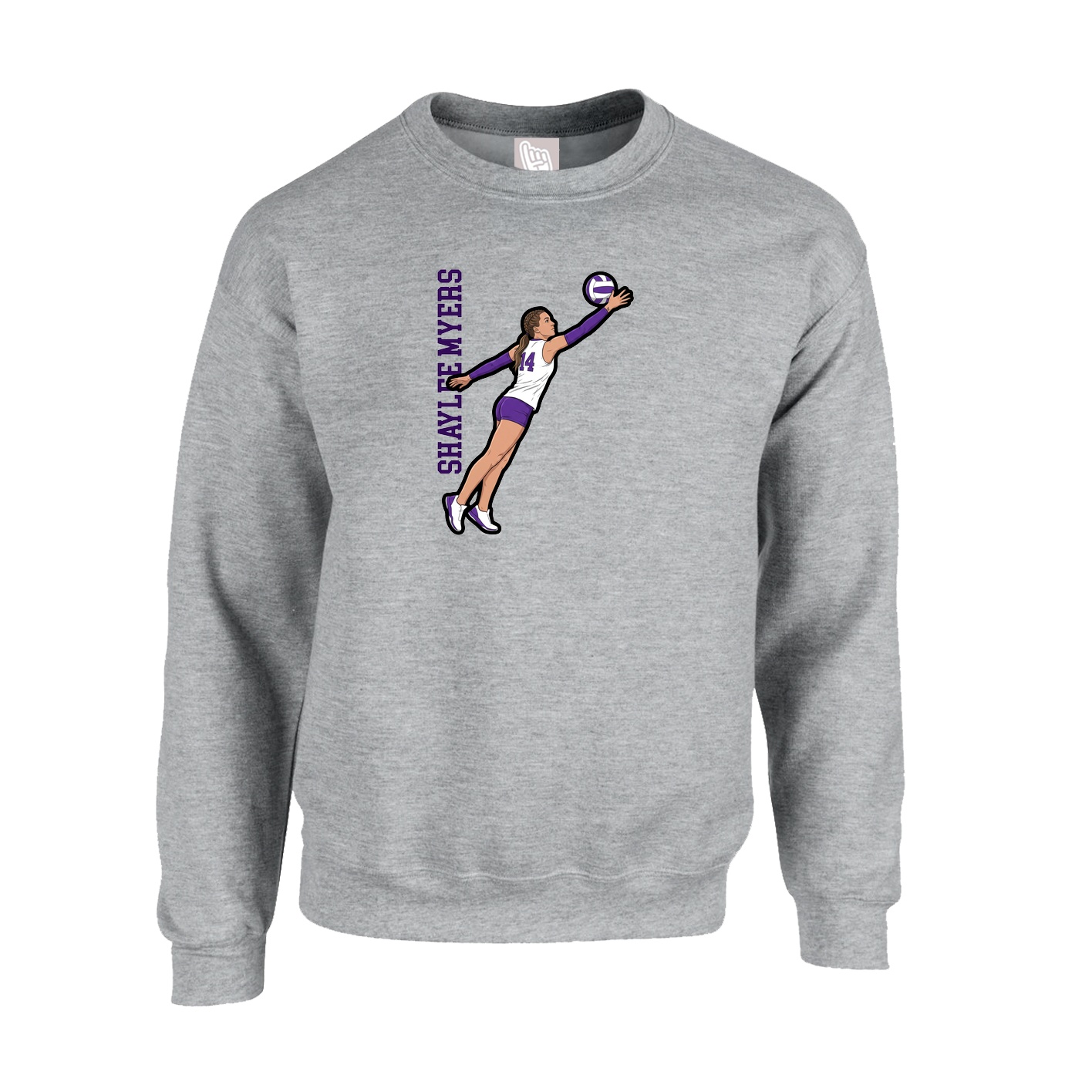 Fleece Crew — Name Vertical in Grey
