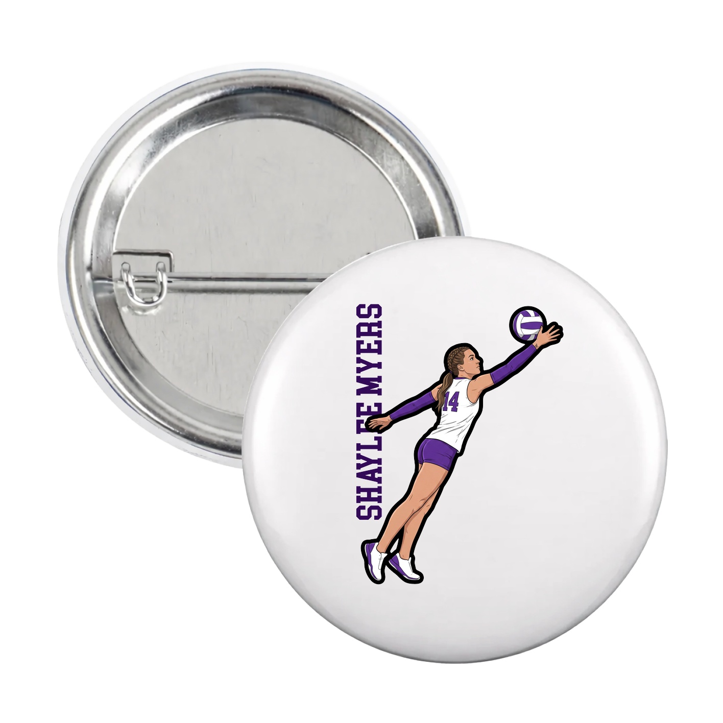 Game Day Button — Name Vertical in White