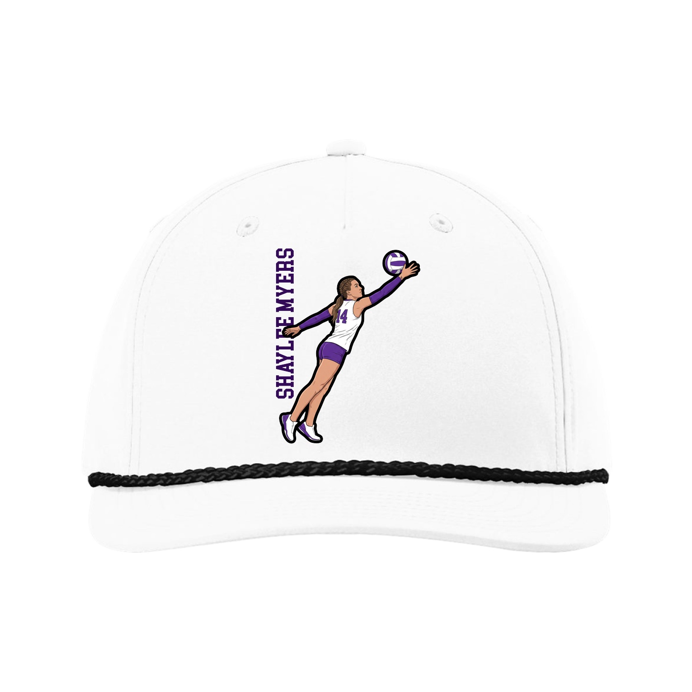 Five-Panel Classic Rope Cap — Name Vertical in White