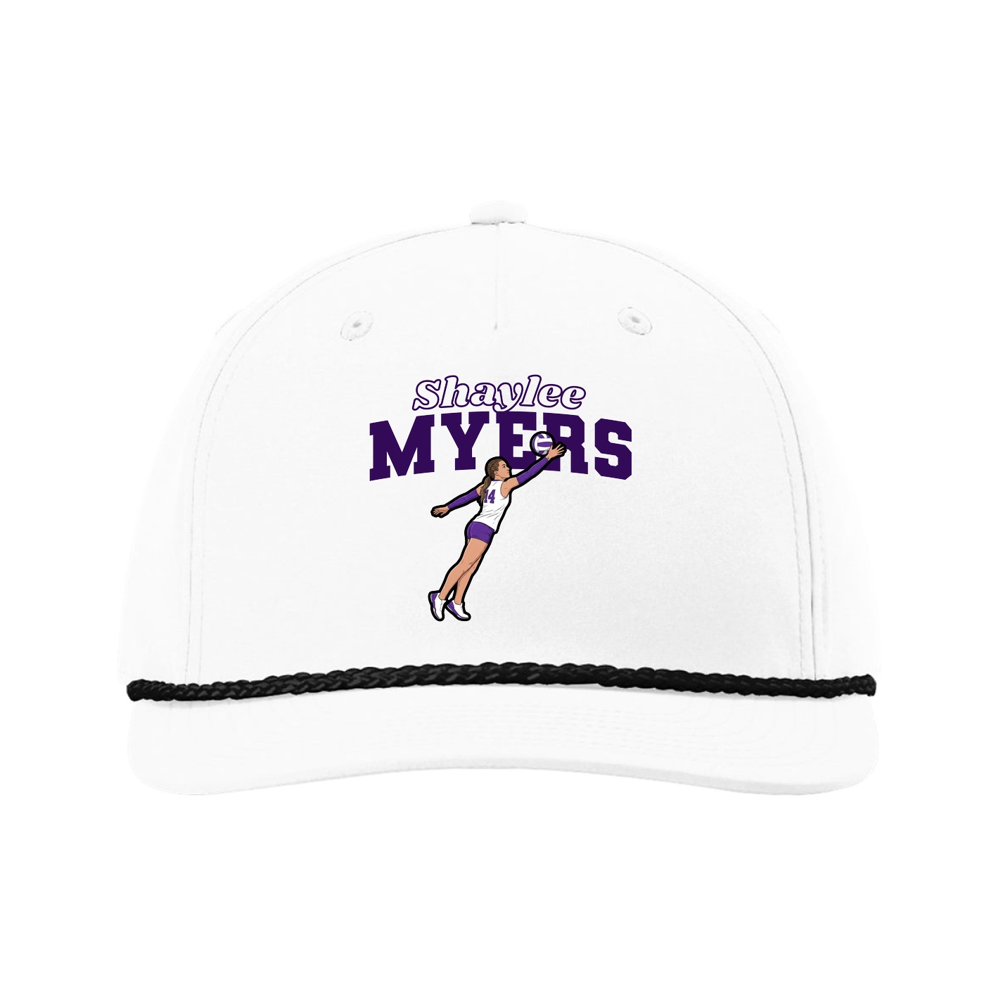 Five-Panel Classic Rope Cap — Name Arch in White