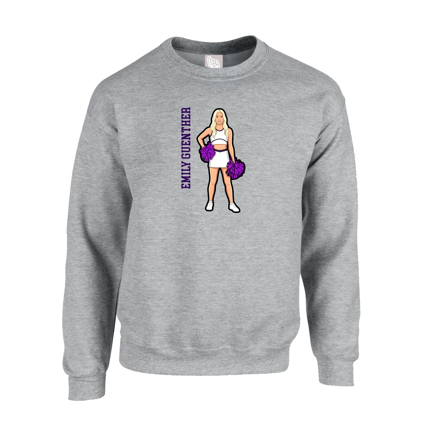 Fleece Crew — Name Vertical in Grey