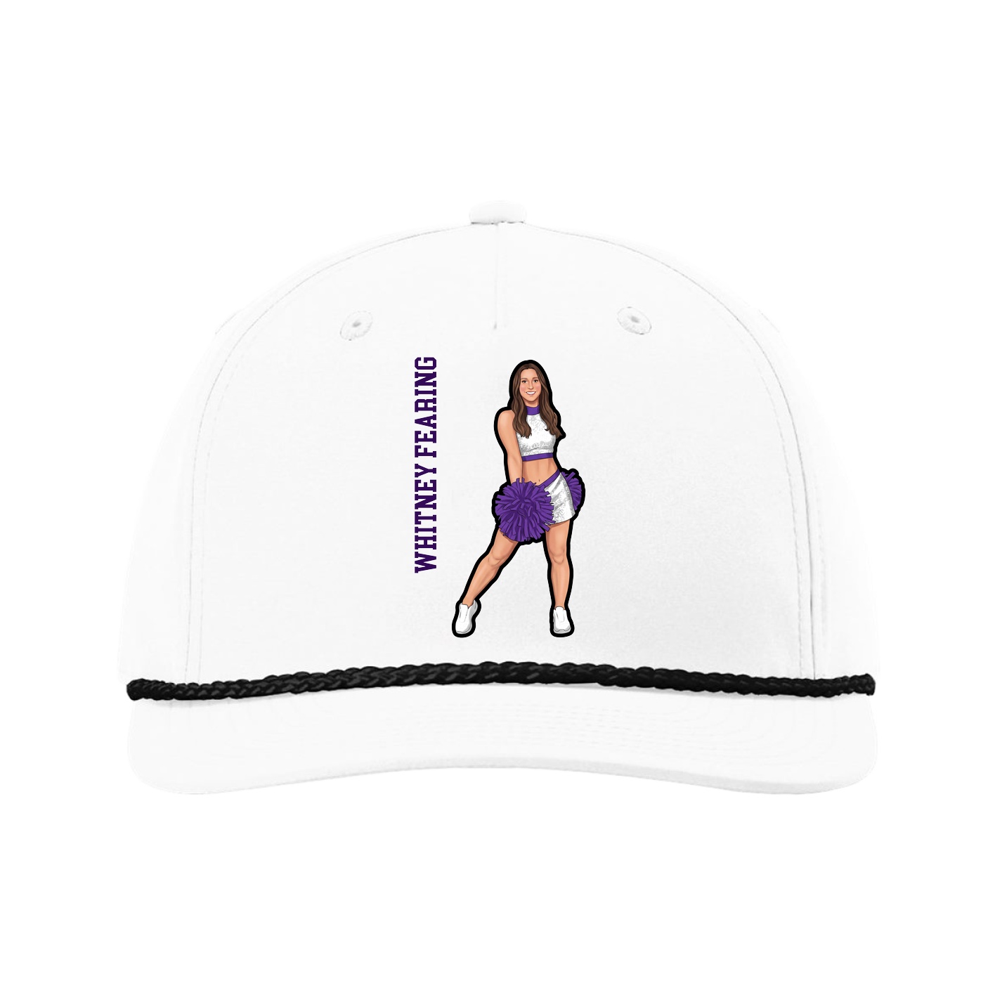 Five-Panel Classic Rope Cap — Name Vertical in White