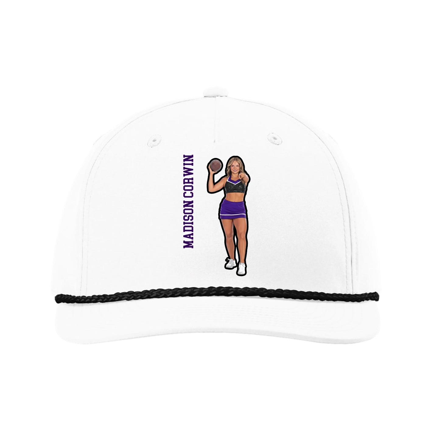 Five-Panel Classic Rope Cap — Name Vertical in White