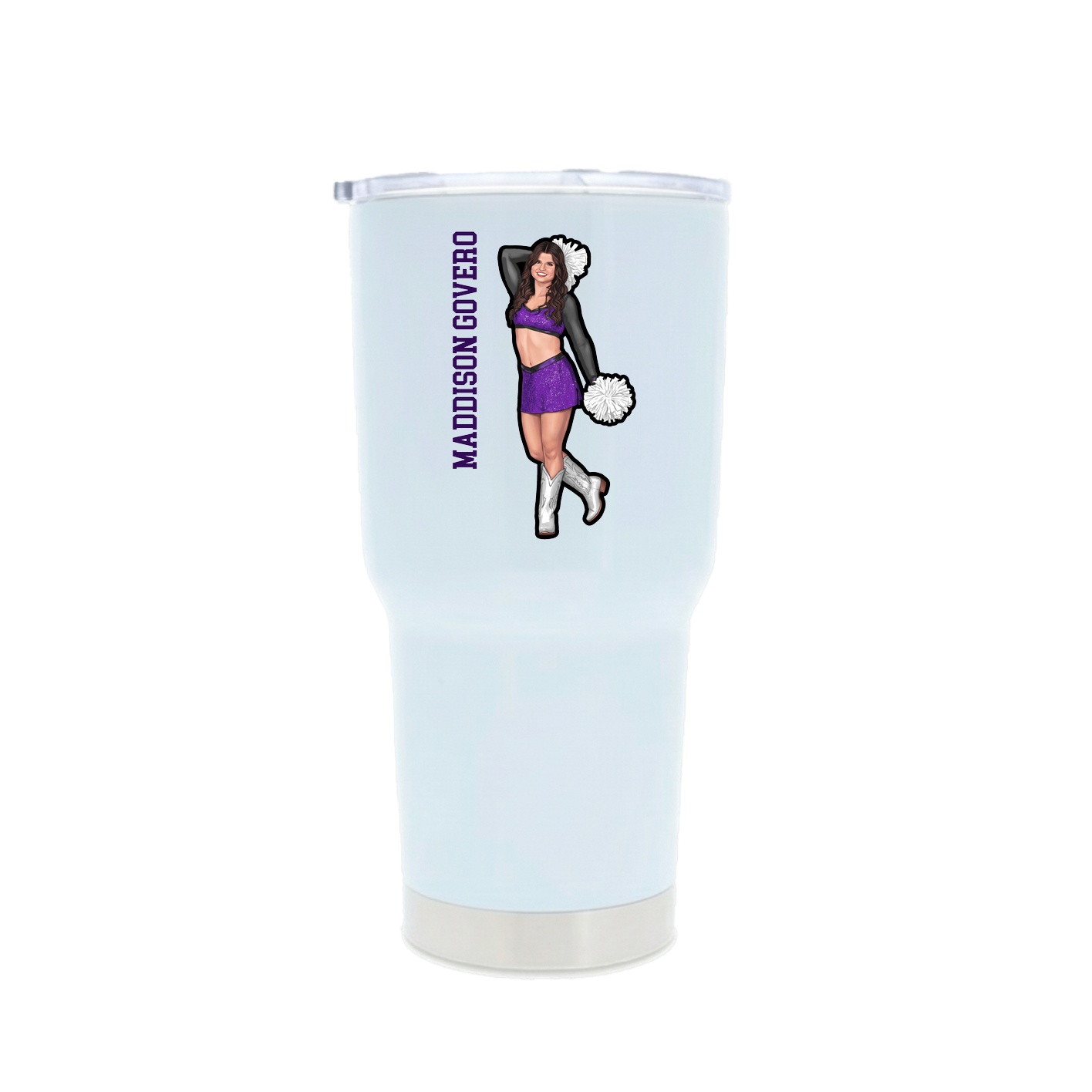 30oz Stainless Steel Tumbler — Name Vertical in White