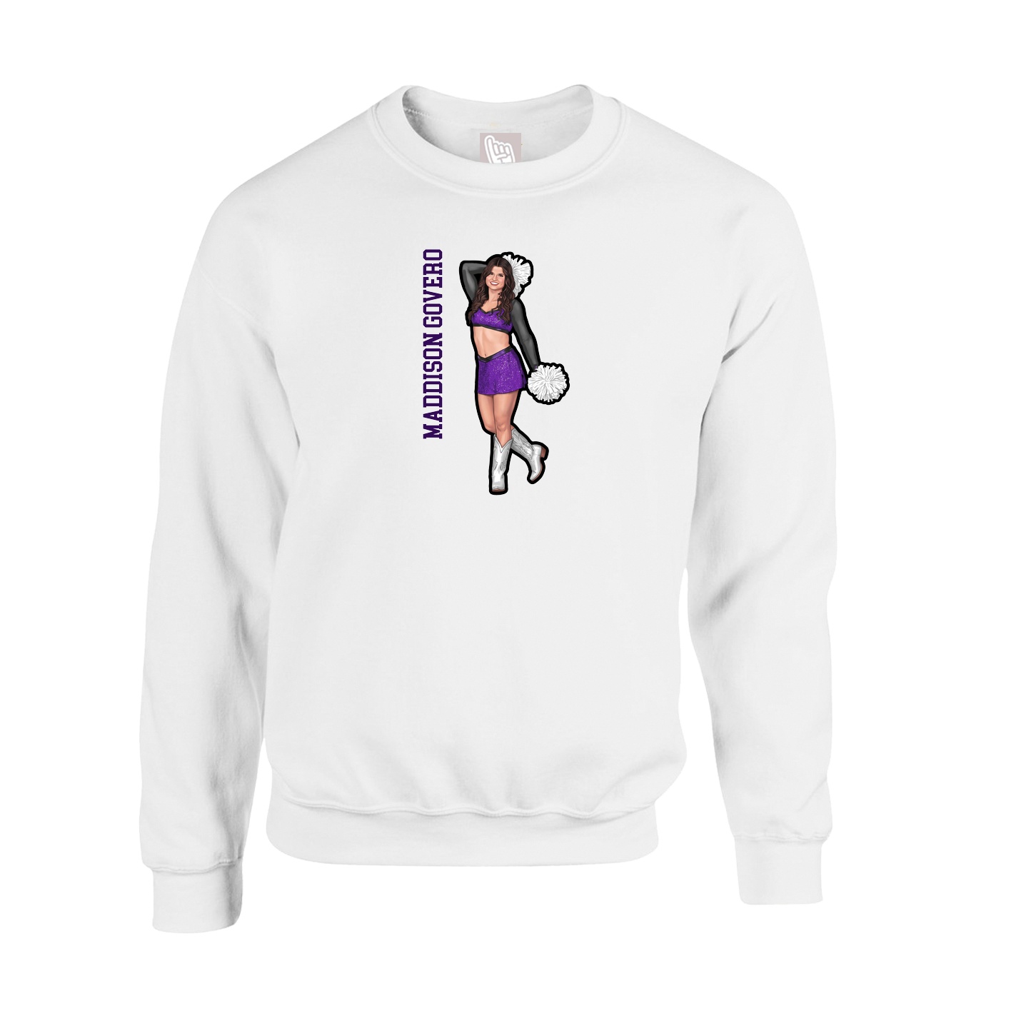 Fleece Crew — Name Vertical in White