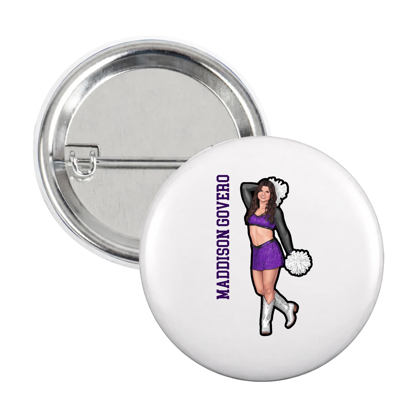 Game Day Button — Name Vertical in White
