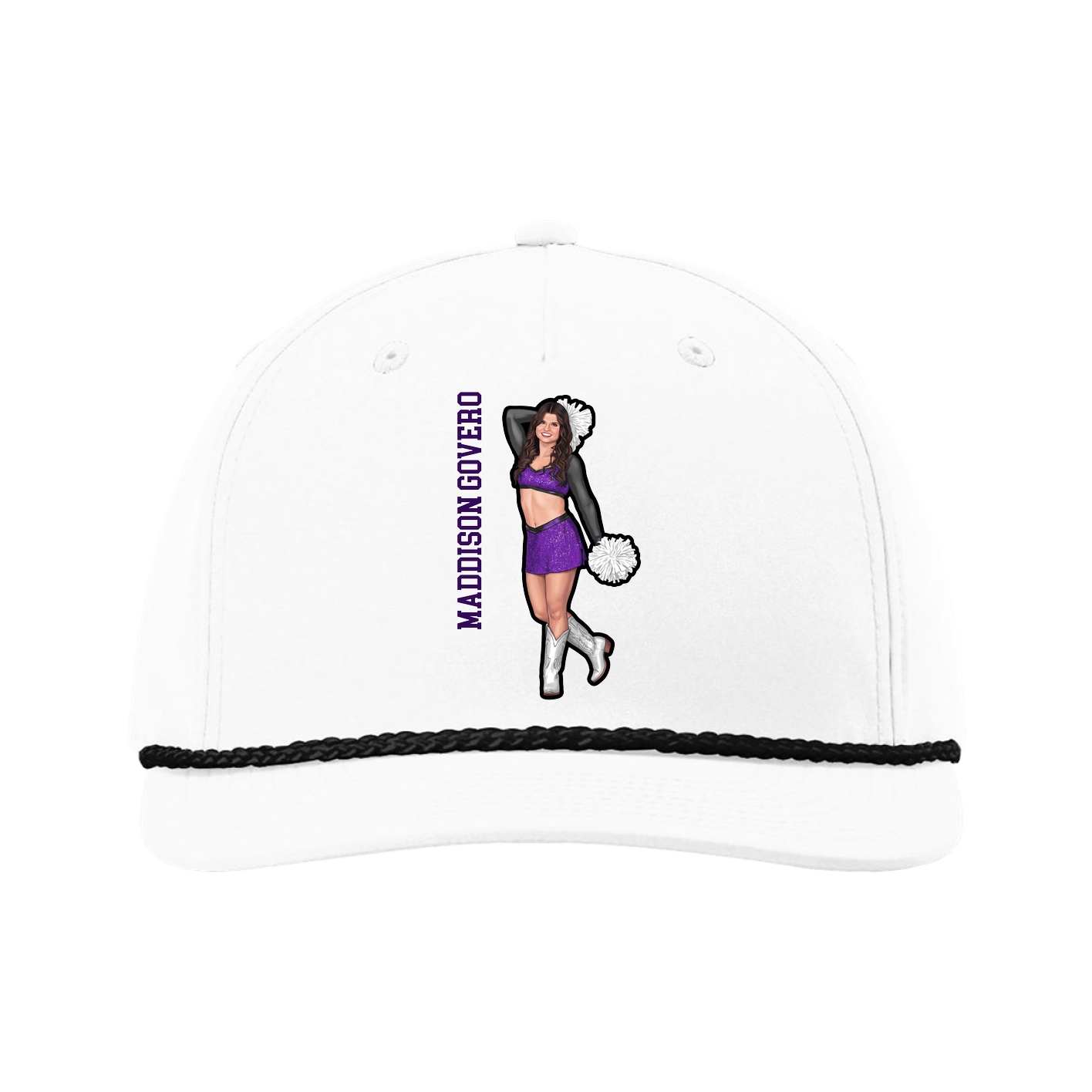 Five-Panel Classic Rope Cap — Name Vertical in White