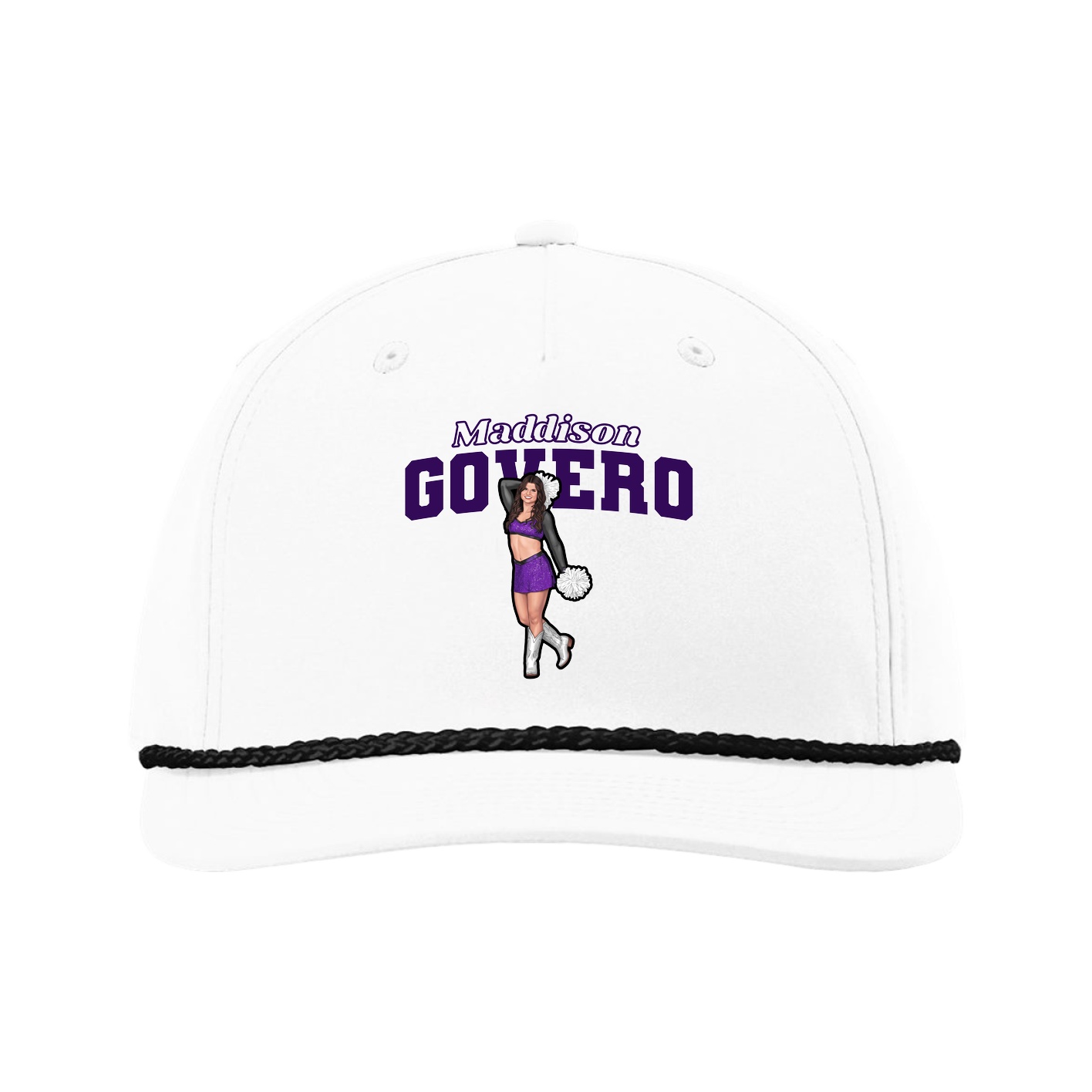 Five-Panel Classic Rope Cap — Name Arch in White