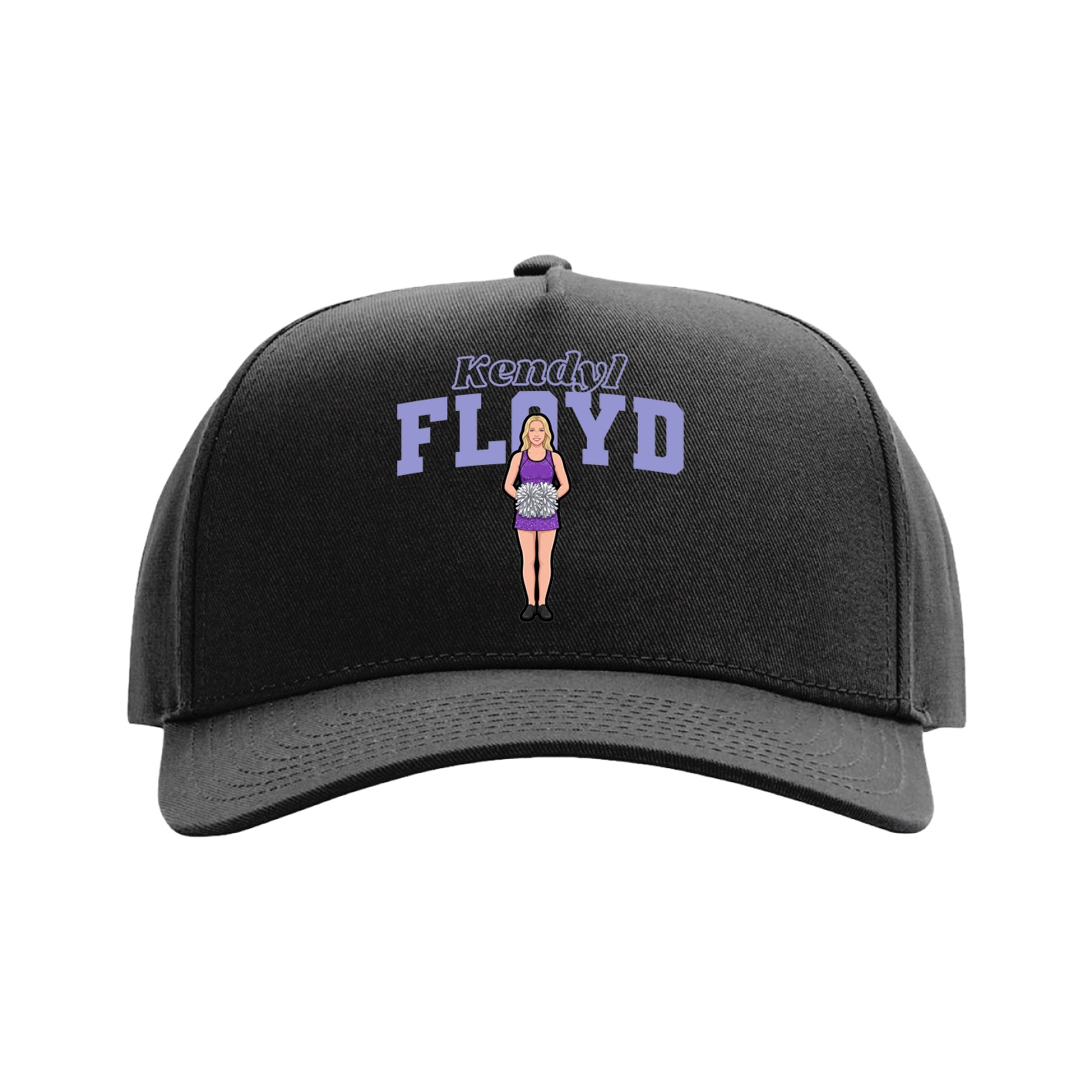 Full Fabric Five-Panel Champ Cap — Name Arch in Black