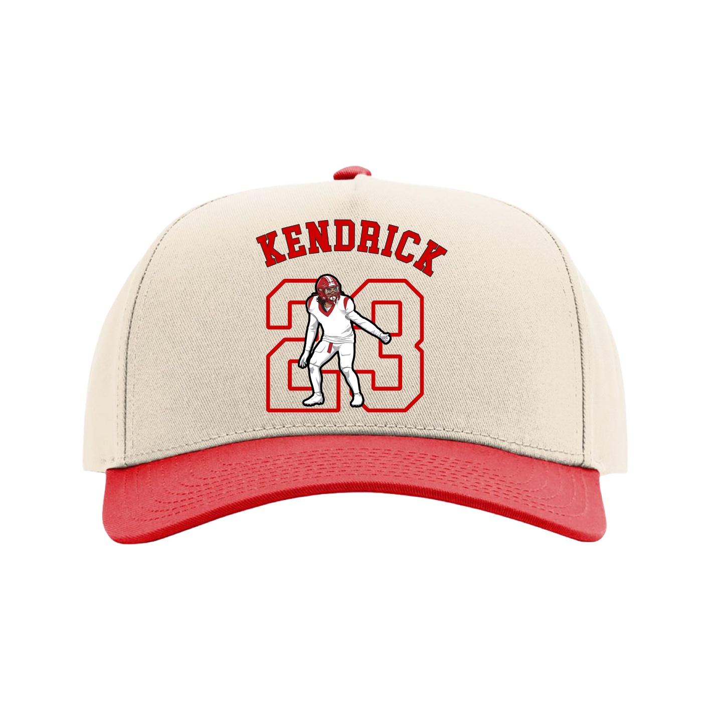 Full Fabric Five-Panel Champ Cap — Shirsey Arch in Cream/Red