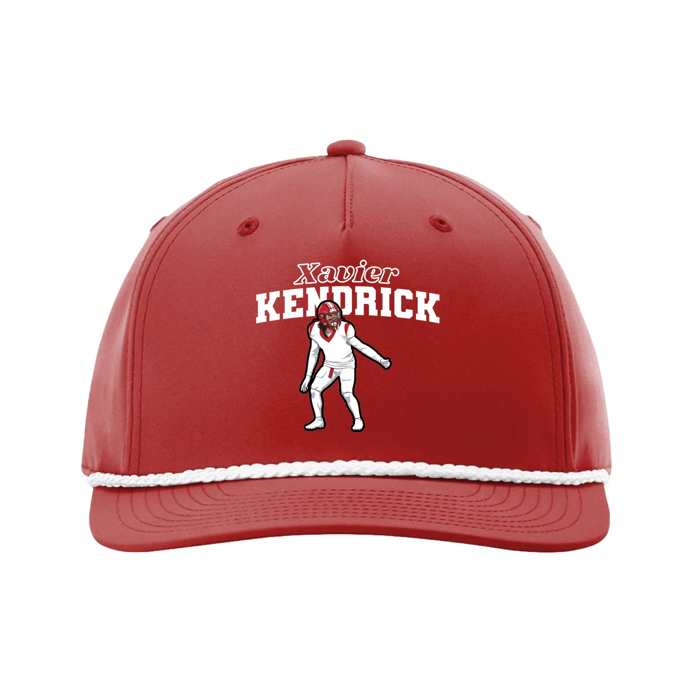 Five-Panel Classic Rope Cap — Name Arch in Red
