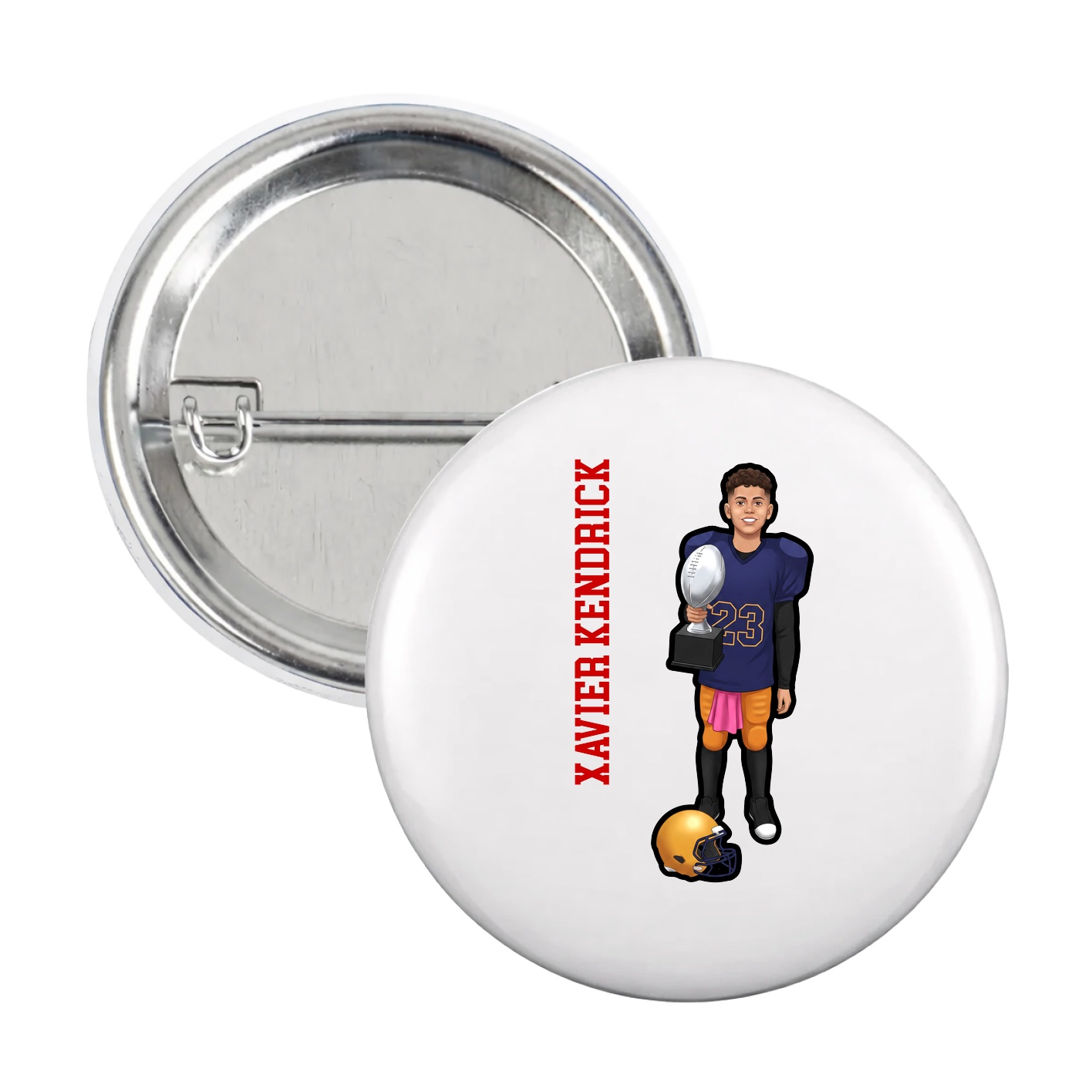 Game Day Button — Name Vertical in White