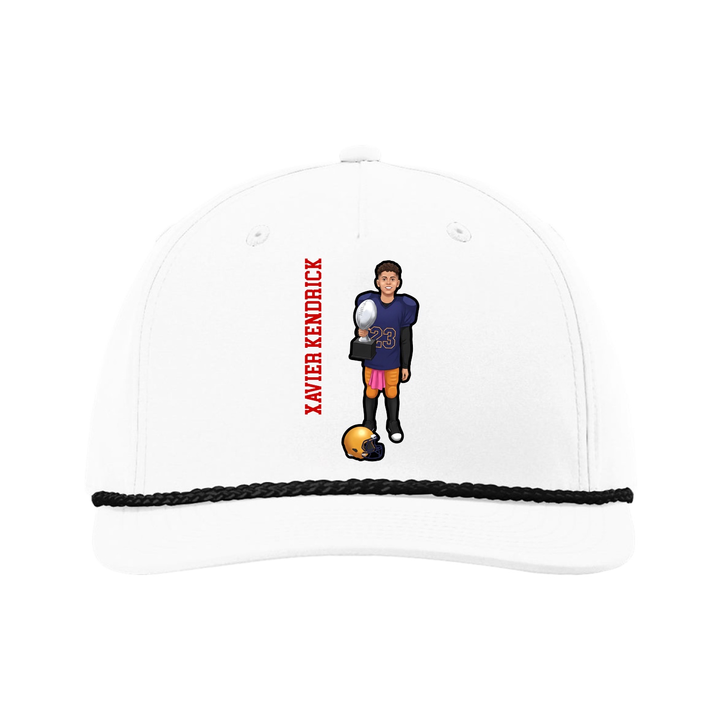 Five-Panel Classic Rope Cap — Name Vertical in White