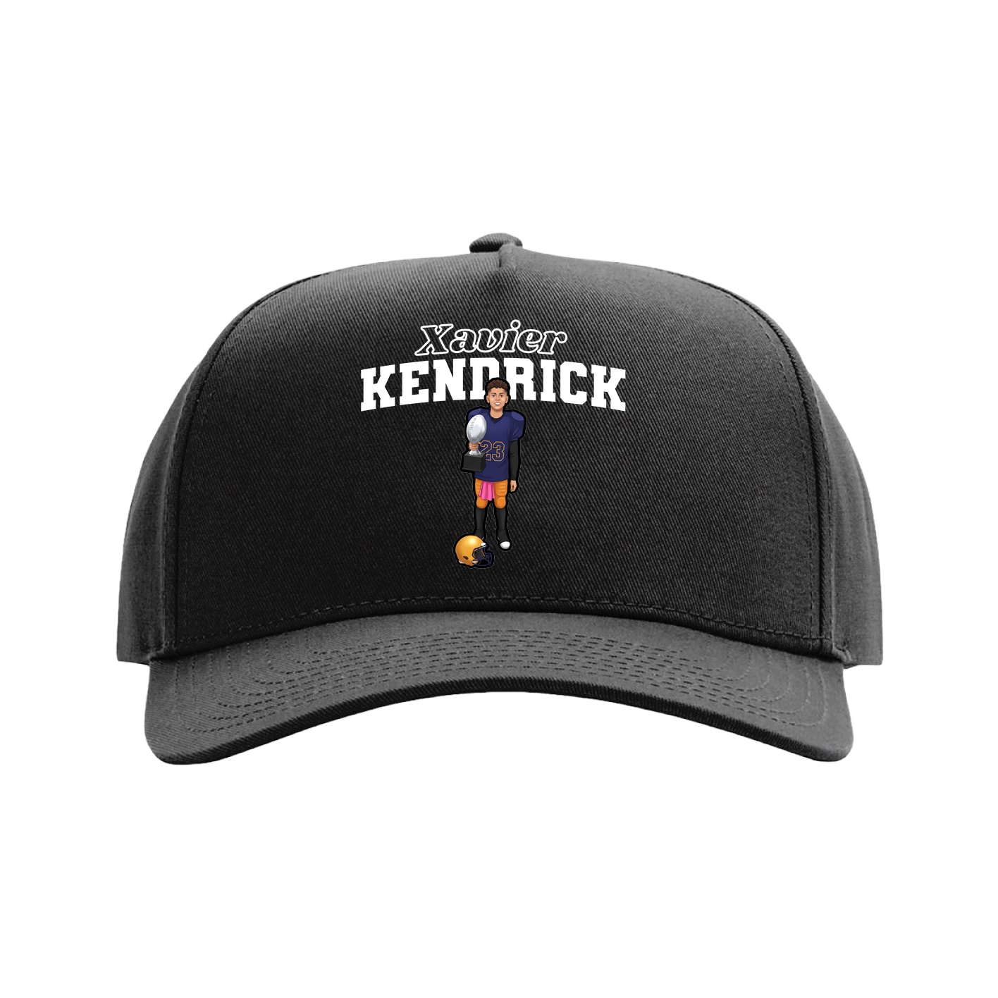 Full Fabric Five-Panel Champ Cap — Name Arch in Black