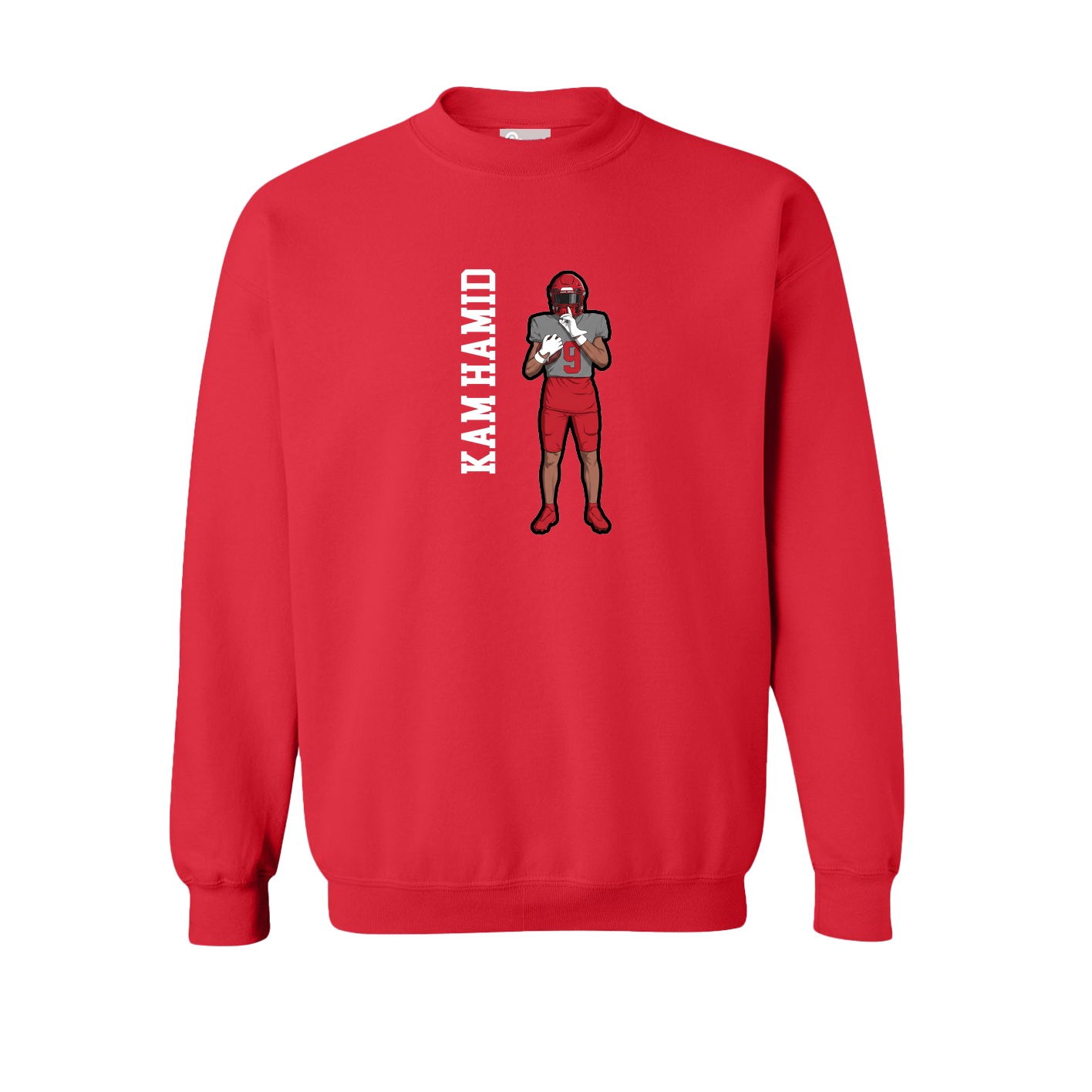 Fleece Crew — Name Vertical in Red