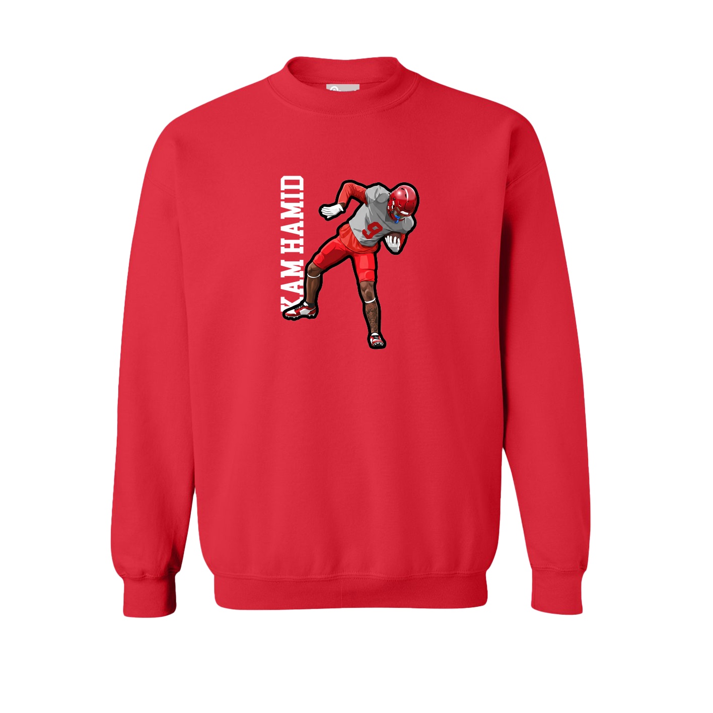 Fleece Crew — Name Vertical in Red