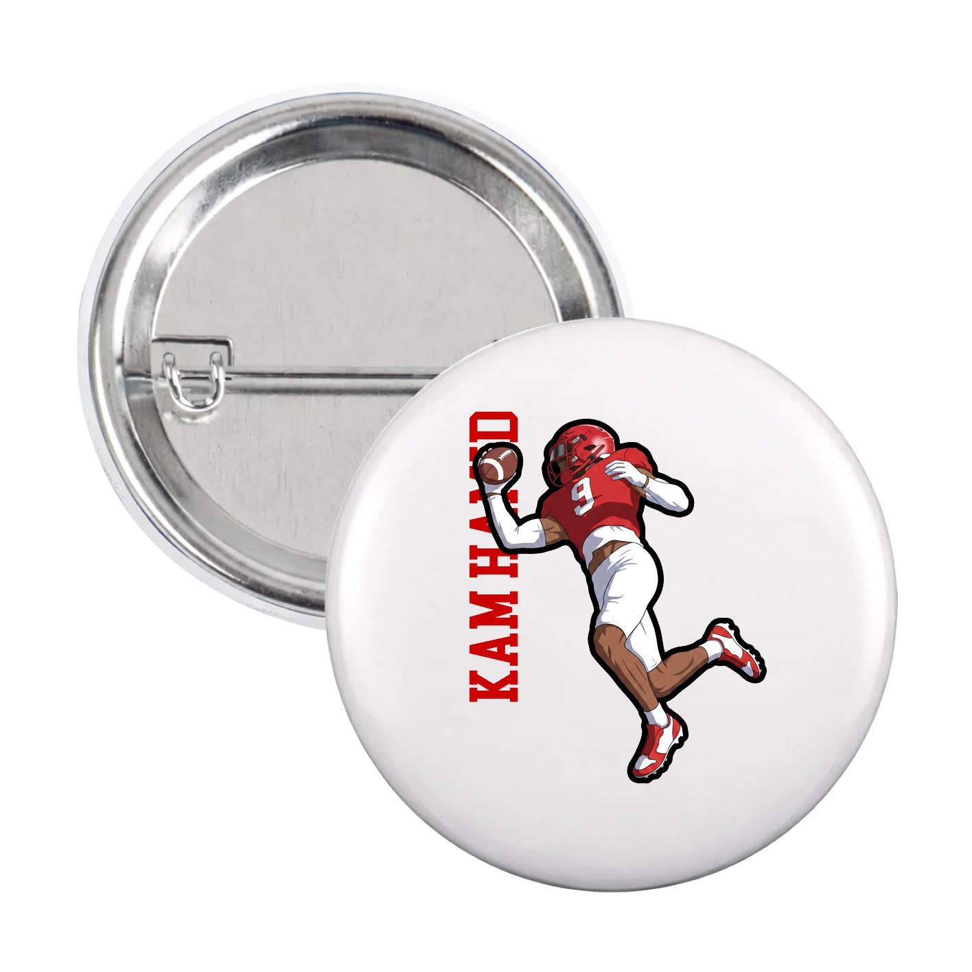 Game Day Button — Name Vertical in White