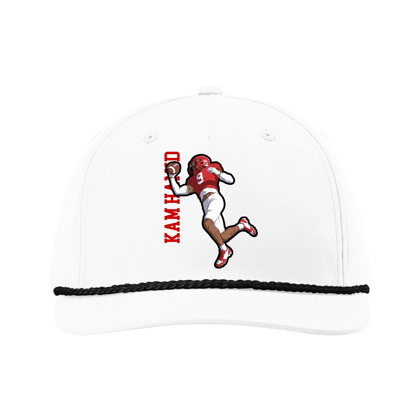 Five-Panel Classic Rope Cap — Name Vertical in White