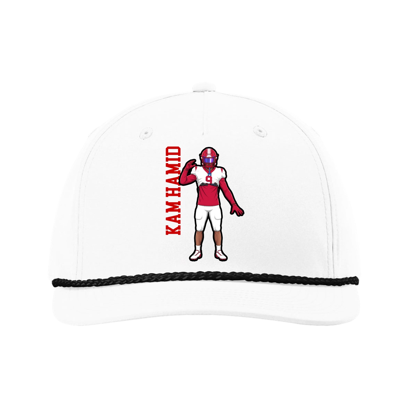 Five-Panel Classic Rope Cap — Name Vertical in White