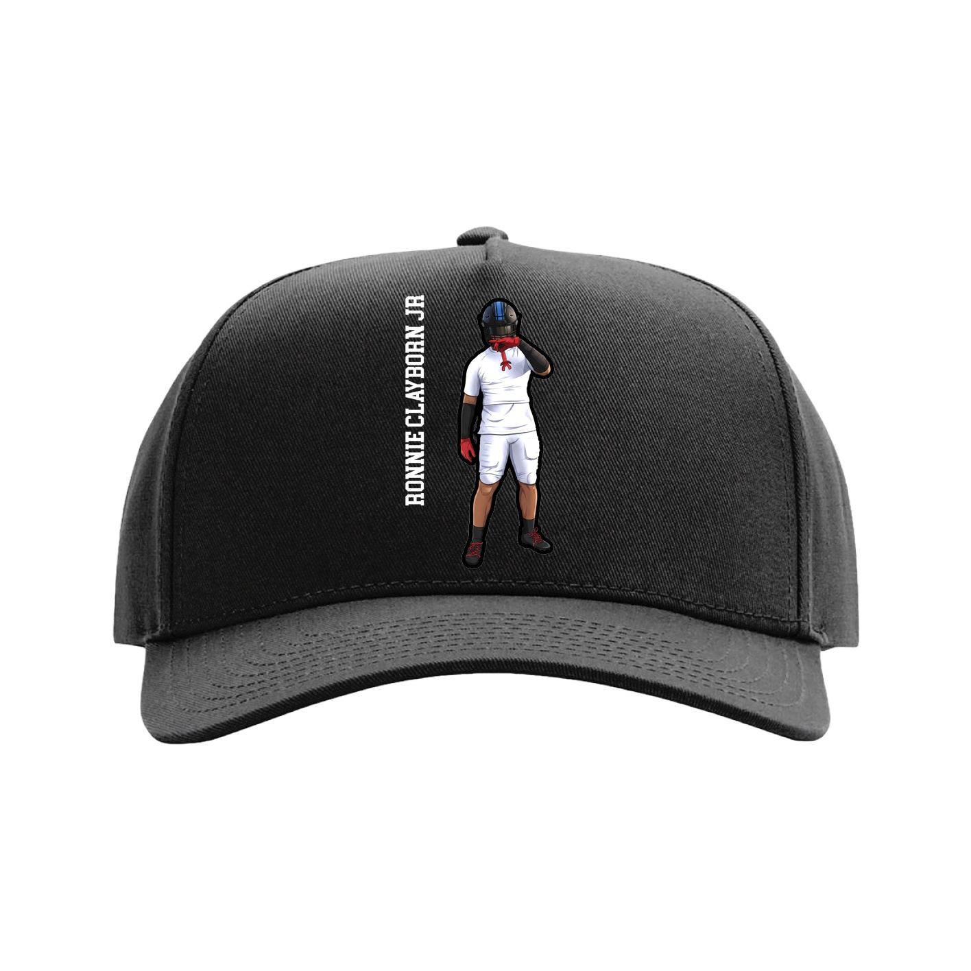 Full Fabric Five-Panel Champ Cap — Name Vertical in Black