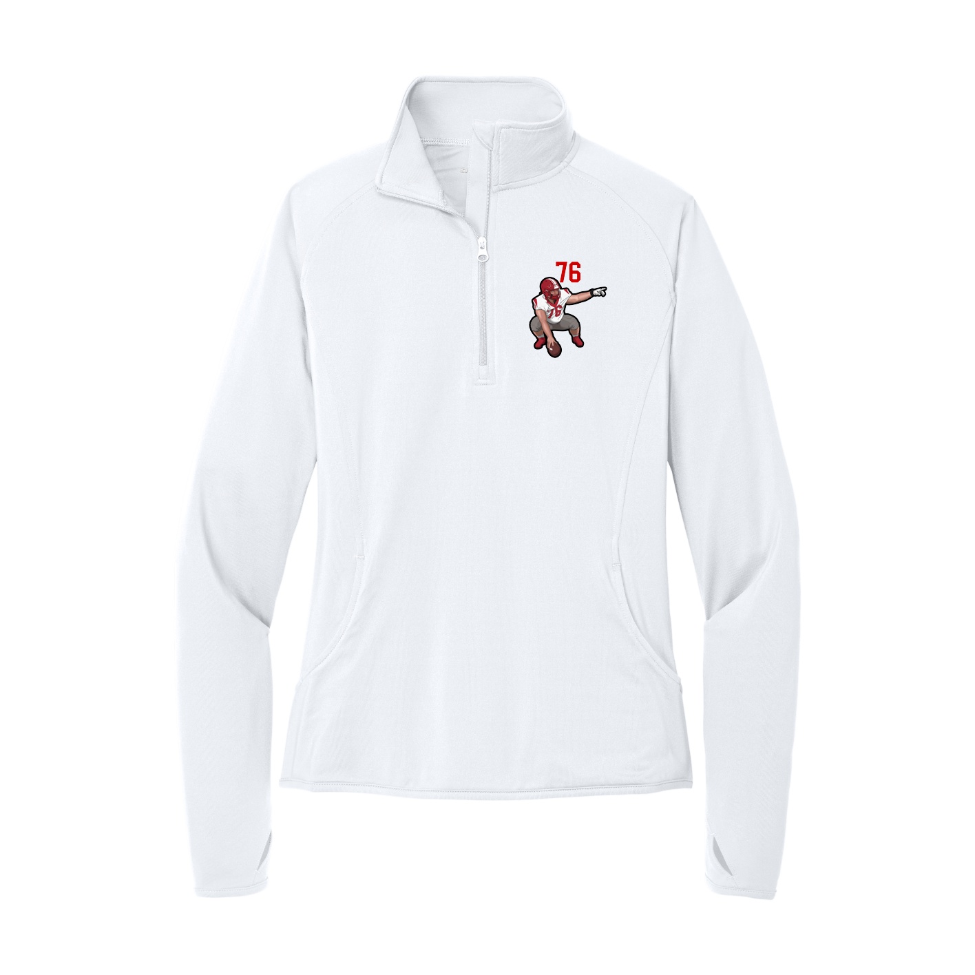 Women's Q-Zip Pullover — Number Top in White