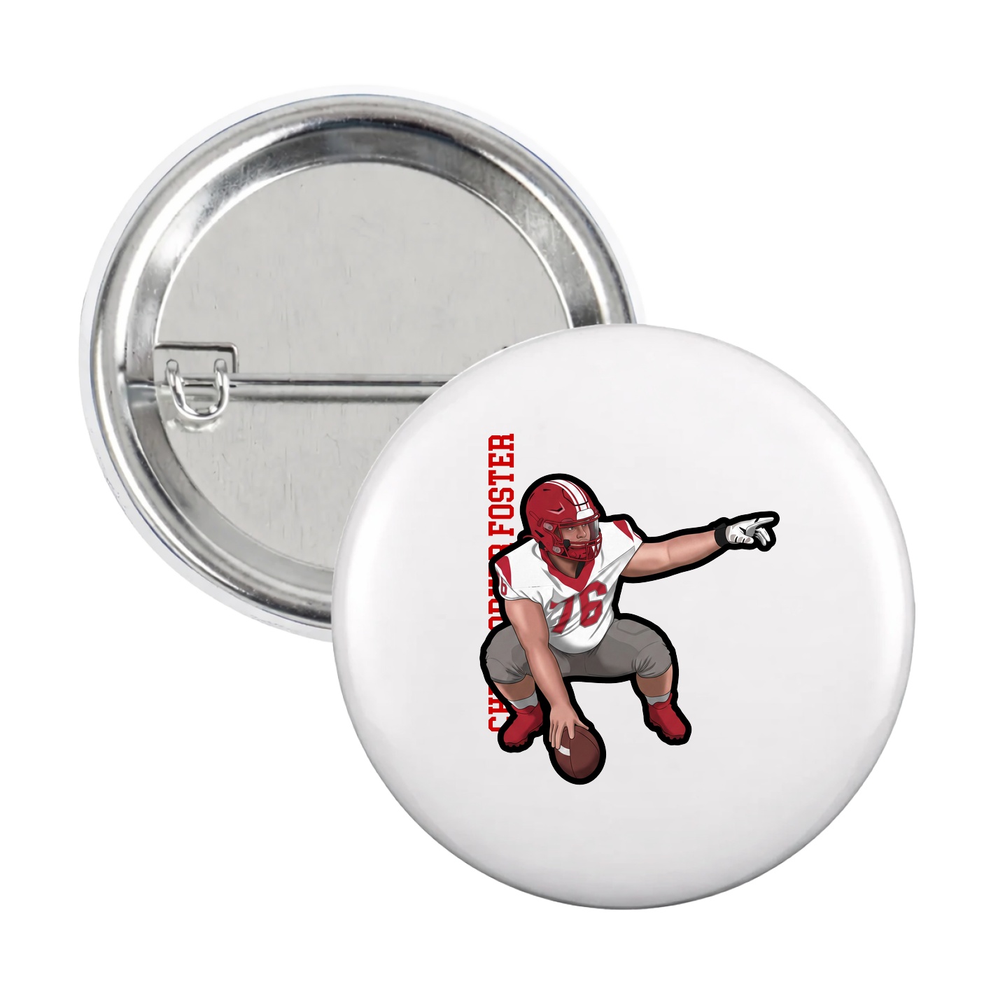 Game Day Button — Name Vertical in White