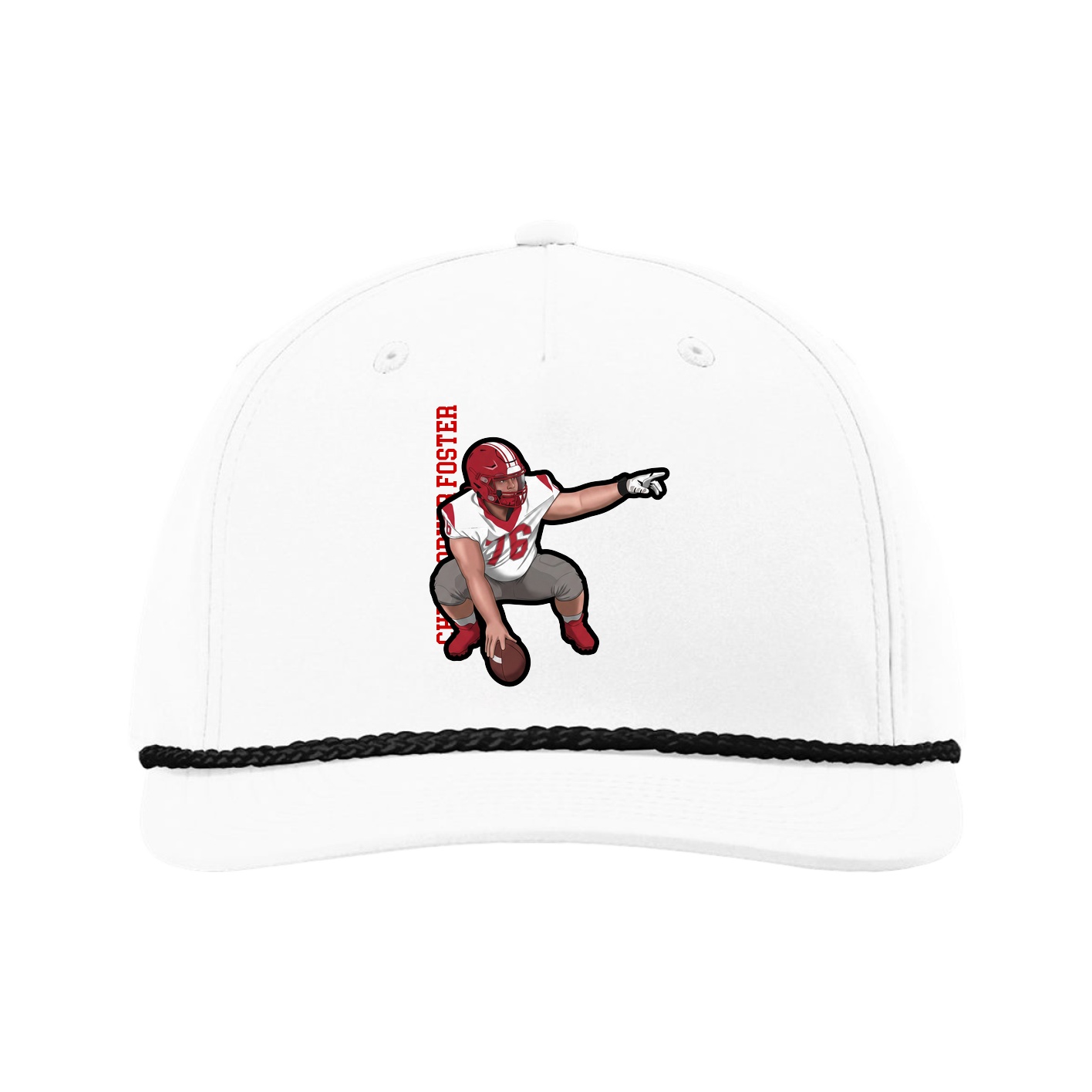 Five-Panel Classic Rope Cap — Name Vertical in White