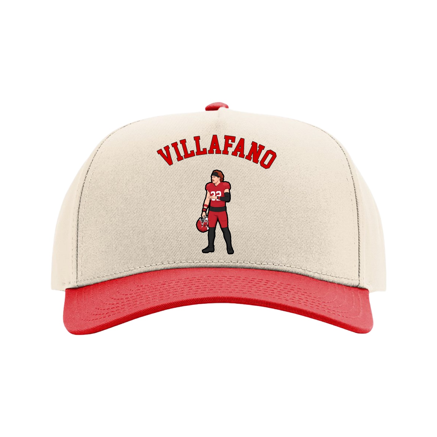 Full Fabric Five-Panel Champ Cap — Shirsey Arch in Cream/Red