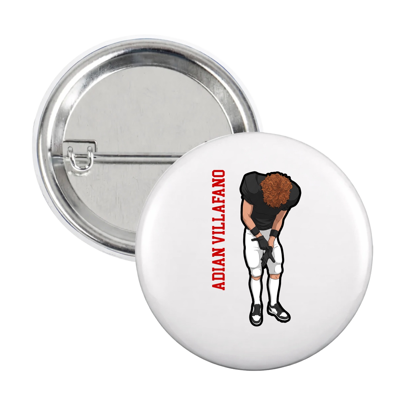 Game Day Button — Name Vertical in White