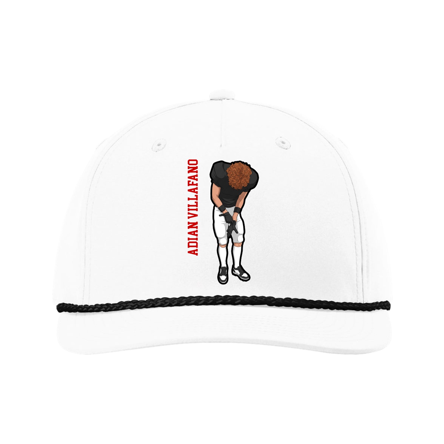 Five-Panel Classic Rope Cap — Name Vertical in White