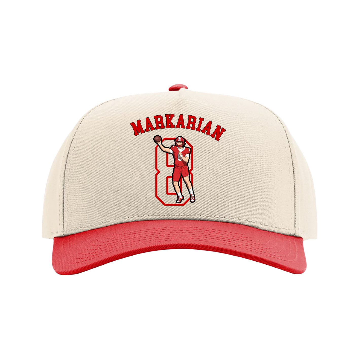 Full Fabric Five-Panel Champ Cap — Shirsey Arch in Cream/Red