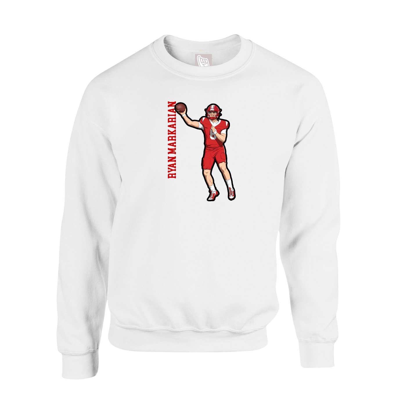 Fleece Crew — Name Vertical in White