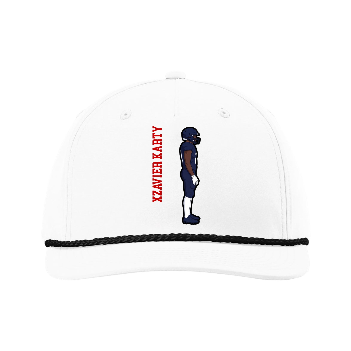 Five-Panel Classic Rope Cap — Name Vertical in White