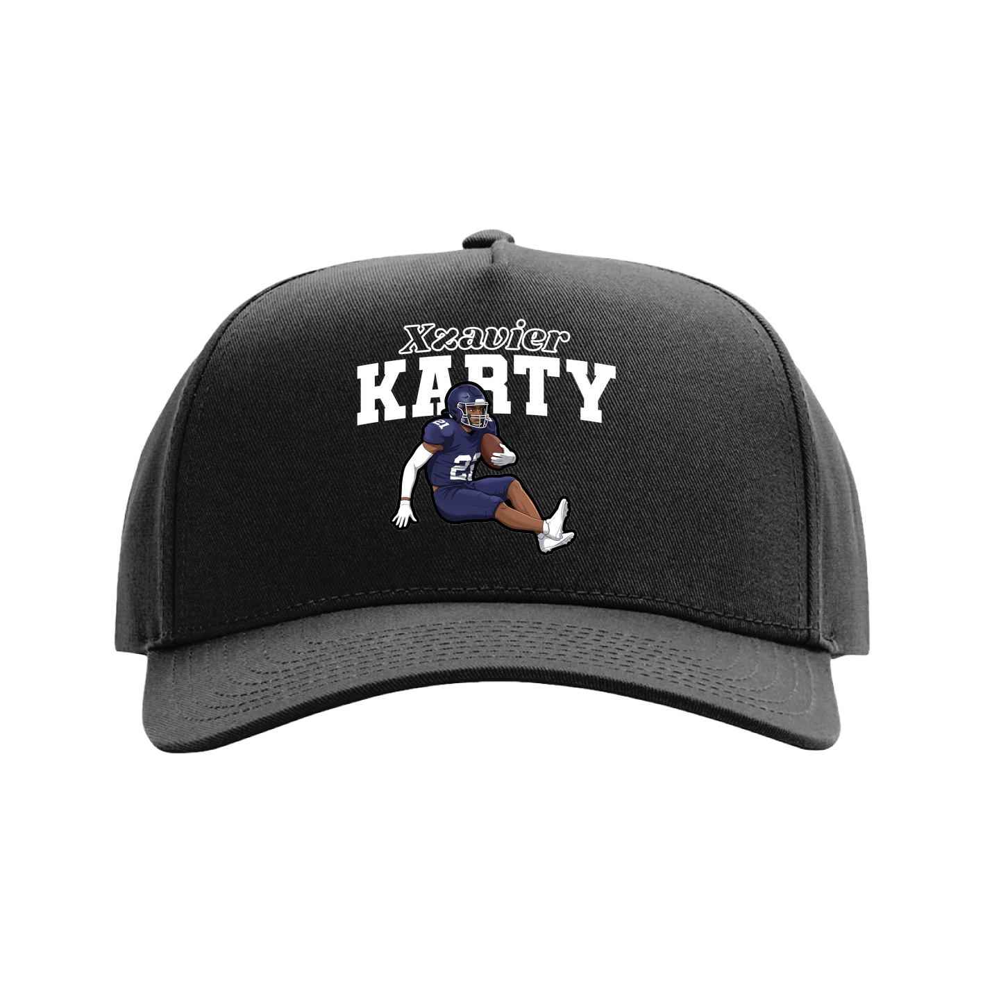 Full Fabric Five-Panel Champ Cap — Name Arch in Black