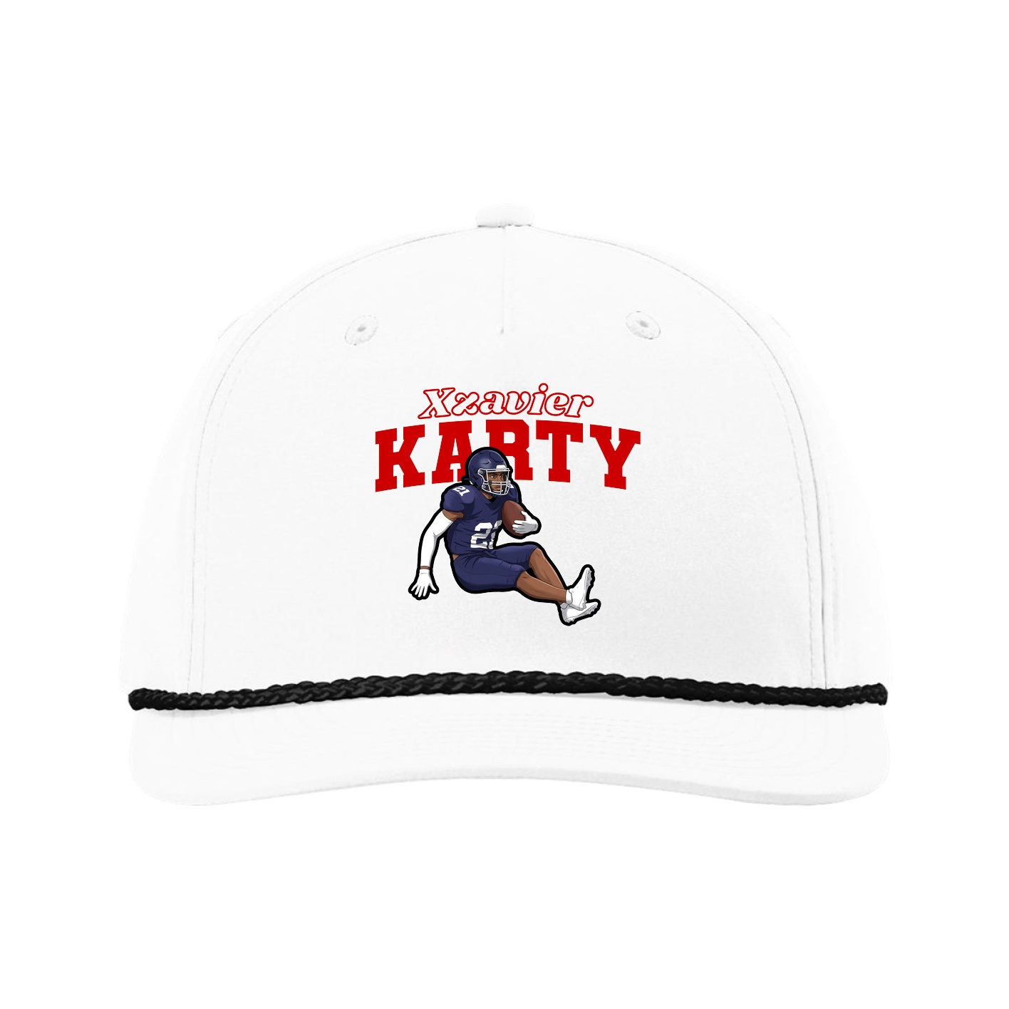 Five-Panel Classic Rope Cap — Name Arch in White
