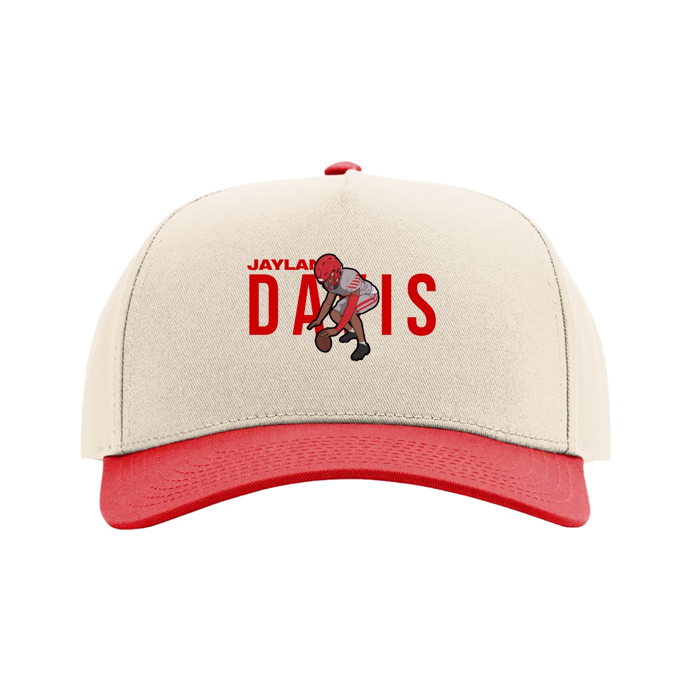 Full Fabric Five-Panel Champ Cap — Player Name in Cream/Red