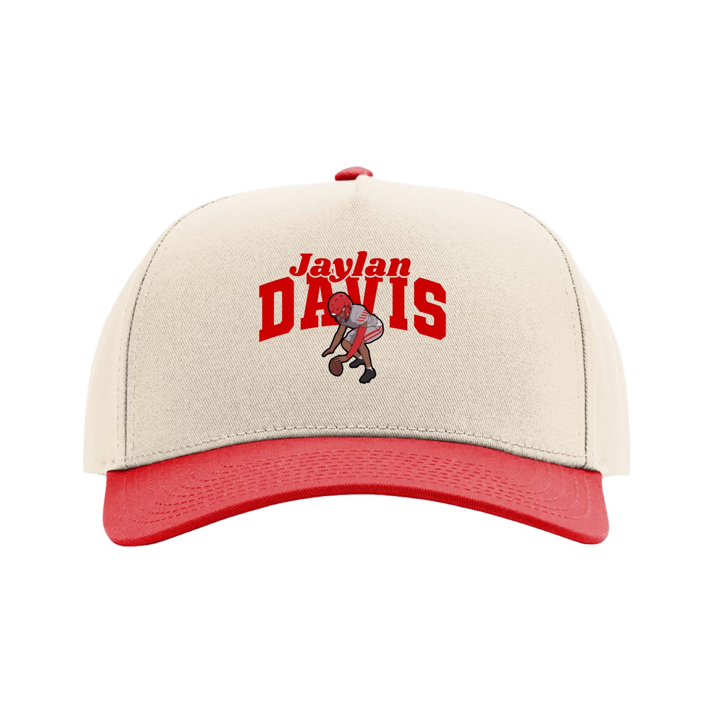 Full Fabric Five-Panel Champ Cap — Signature Arch in Cream/Red