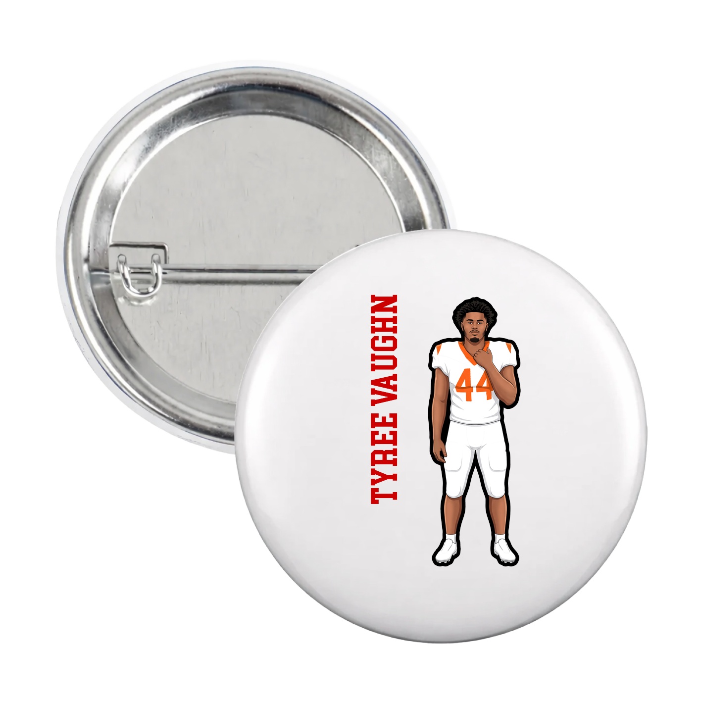 Game Day Button — Name Vertical in White