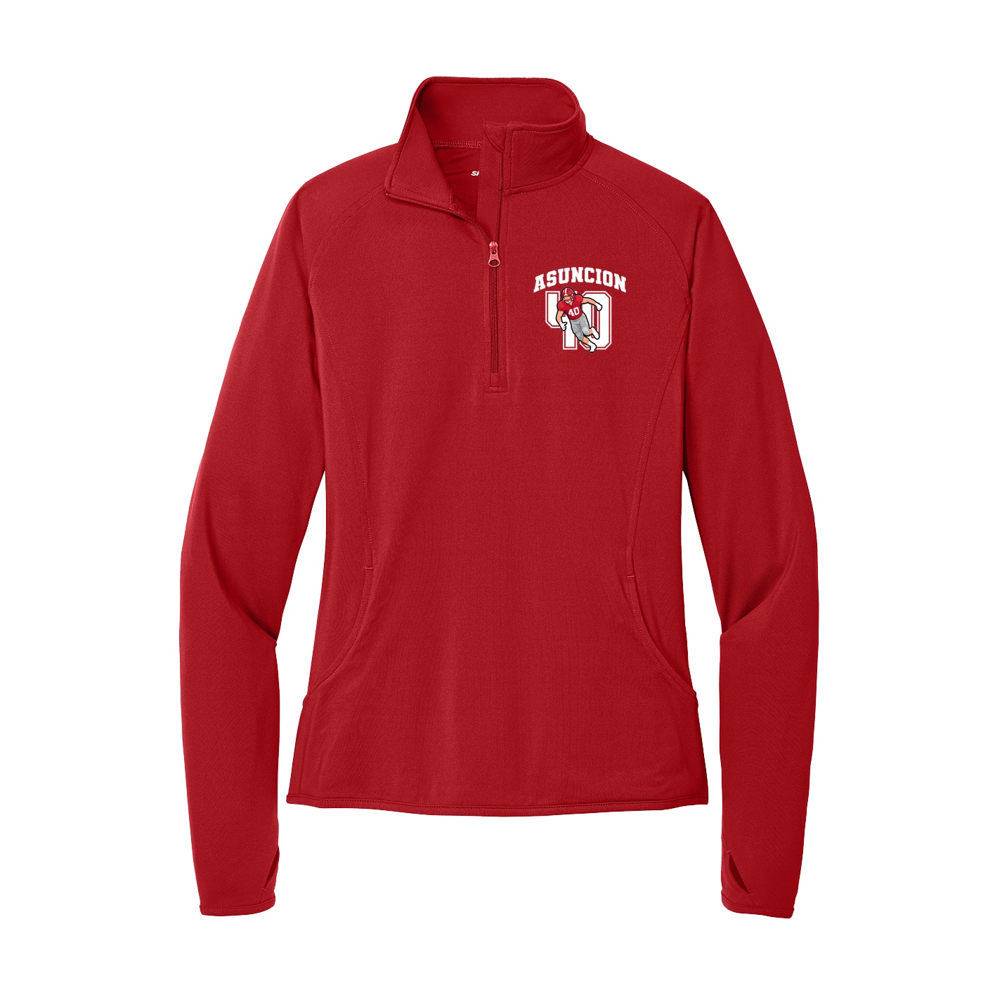 Women's Q-Zip Pullover — Number in Red