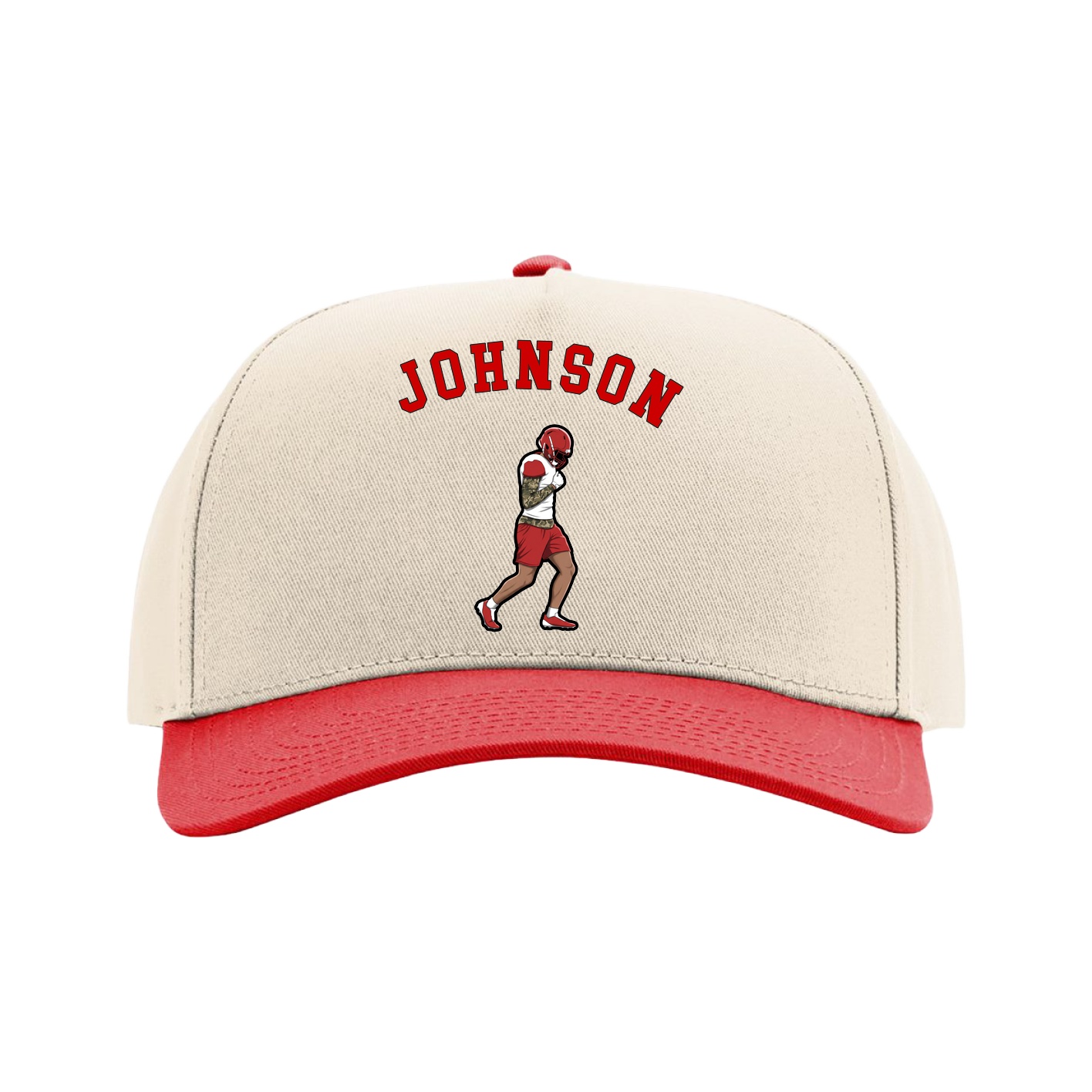 Full Fabric Five-Panel Champ Cap — Shirsey Arch in Cream/Red