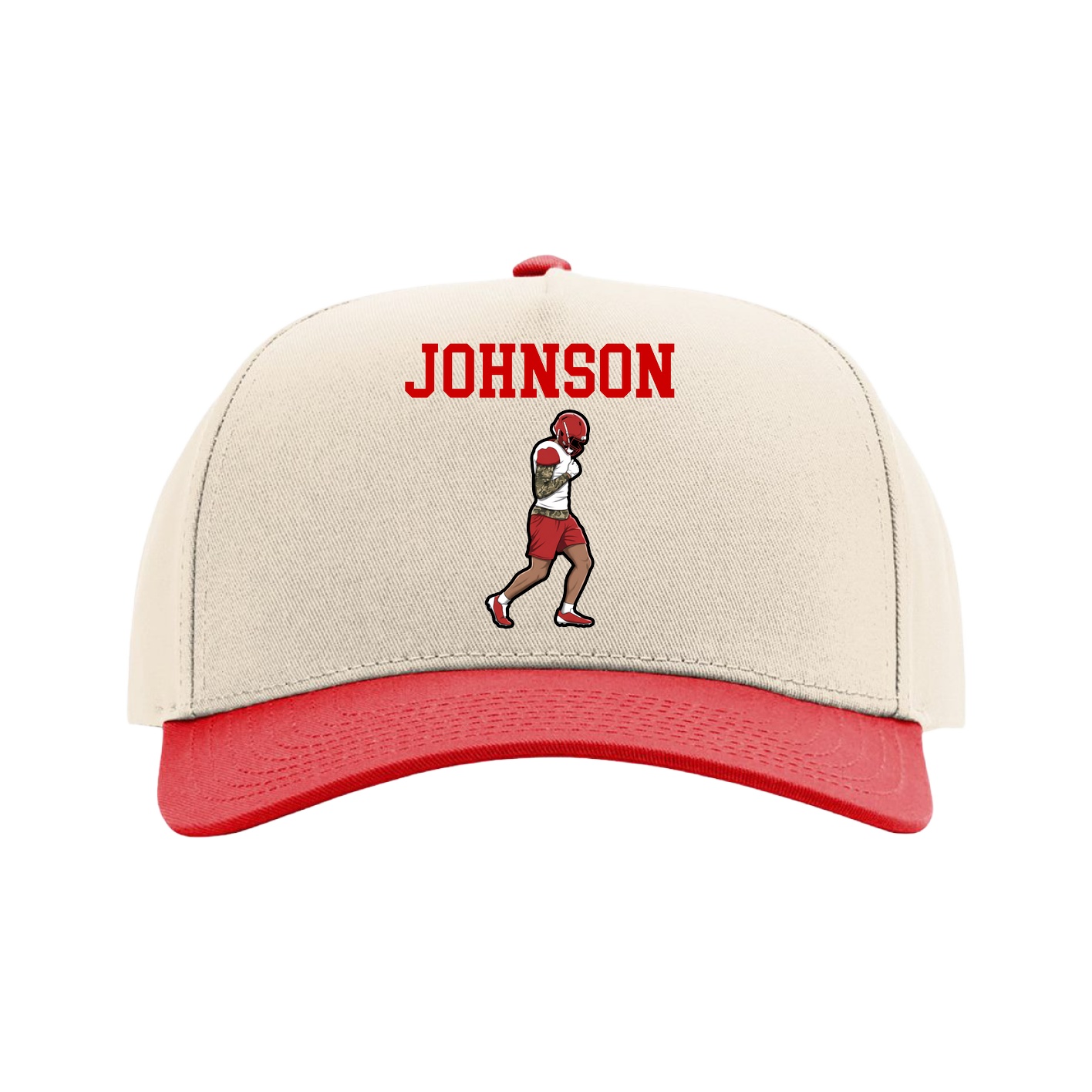 Full Fabric Five-Panel Champ Cap — Shirsey in Cream/Red