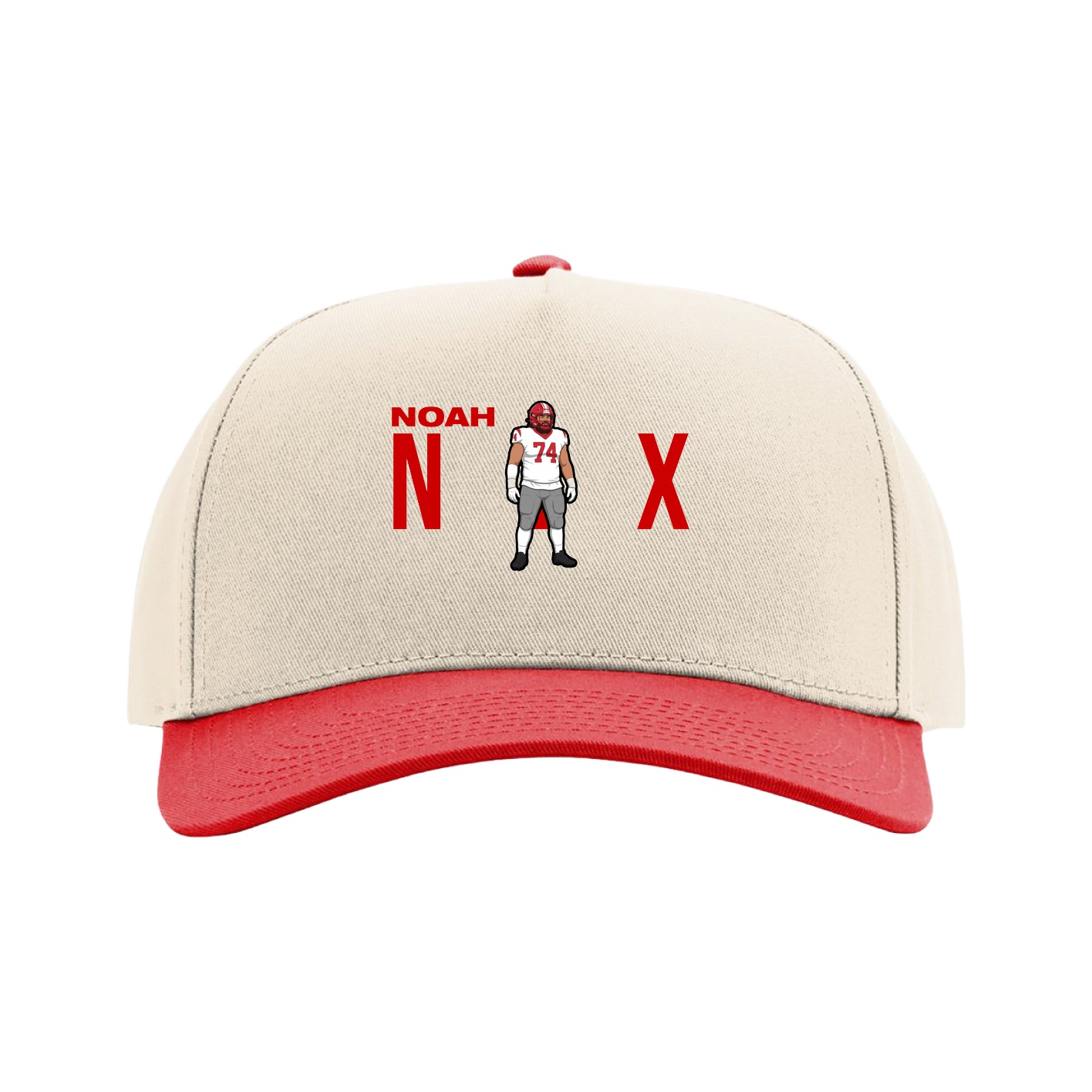 Full Fabric Five-Panel Champ Cap — Player Name in Cream/Red