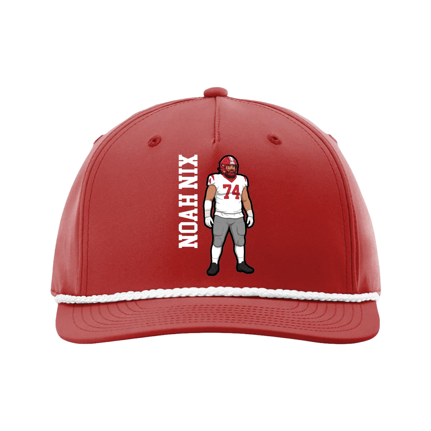 Five-Panel Classic Rope Cap — Name Vertical in Red